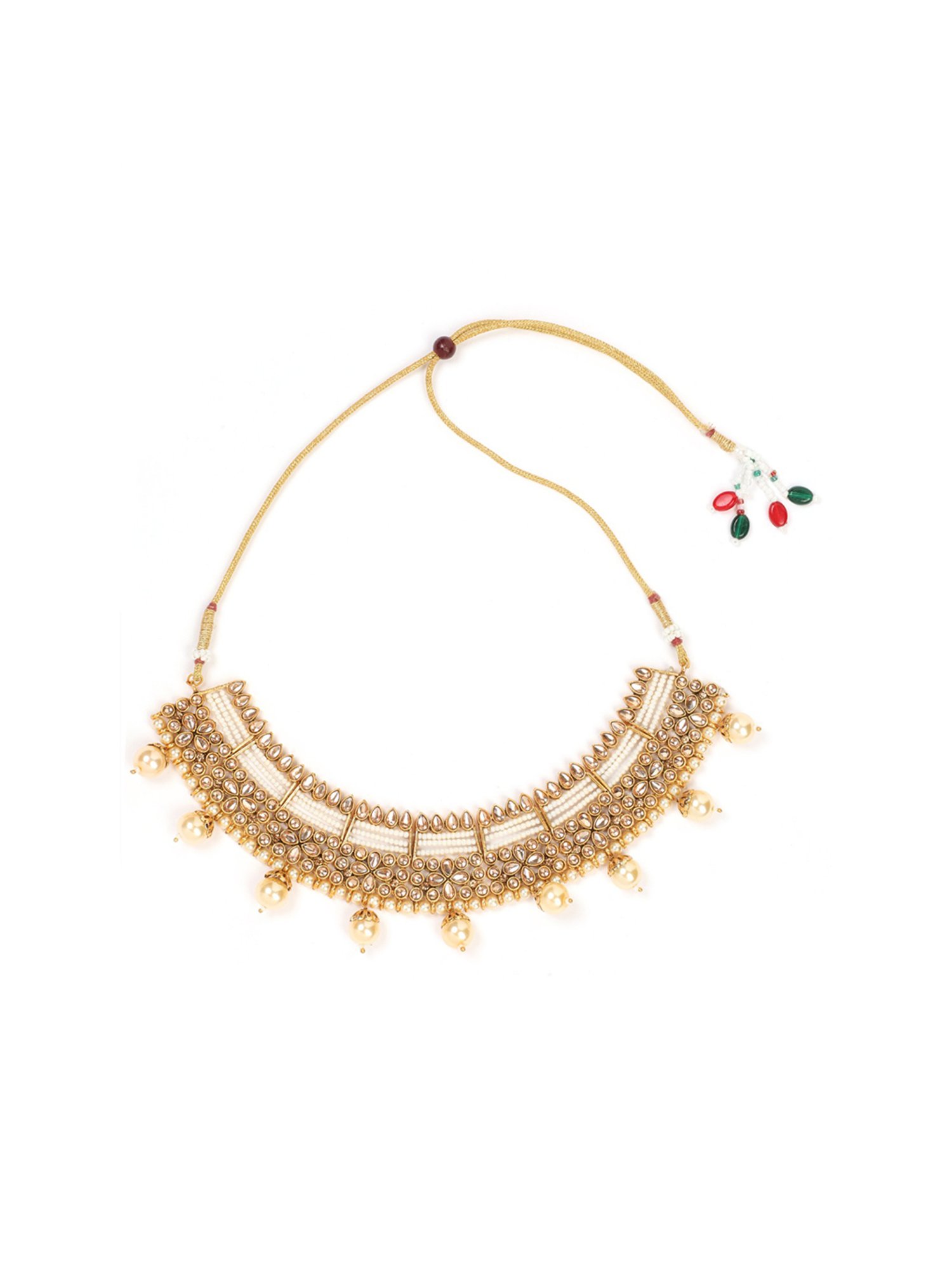 Aatmana Gold-Plated Mirror Studded White Beads Reversible Necklace & Earring Set