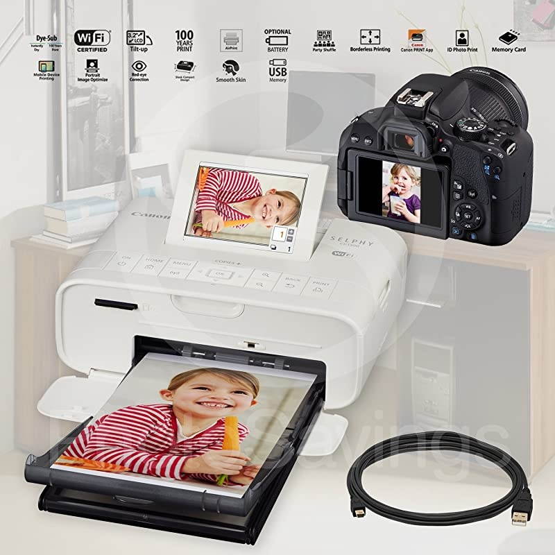 SELPHY CP1300 Compact Photo Printer White with WiFi 2X  Color Ink and Paper Set