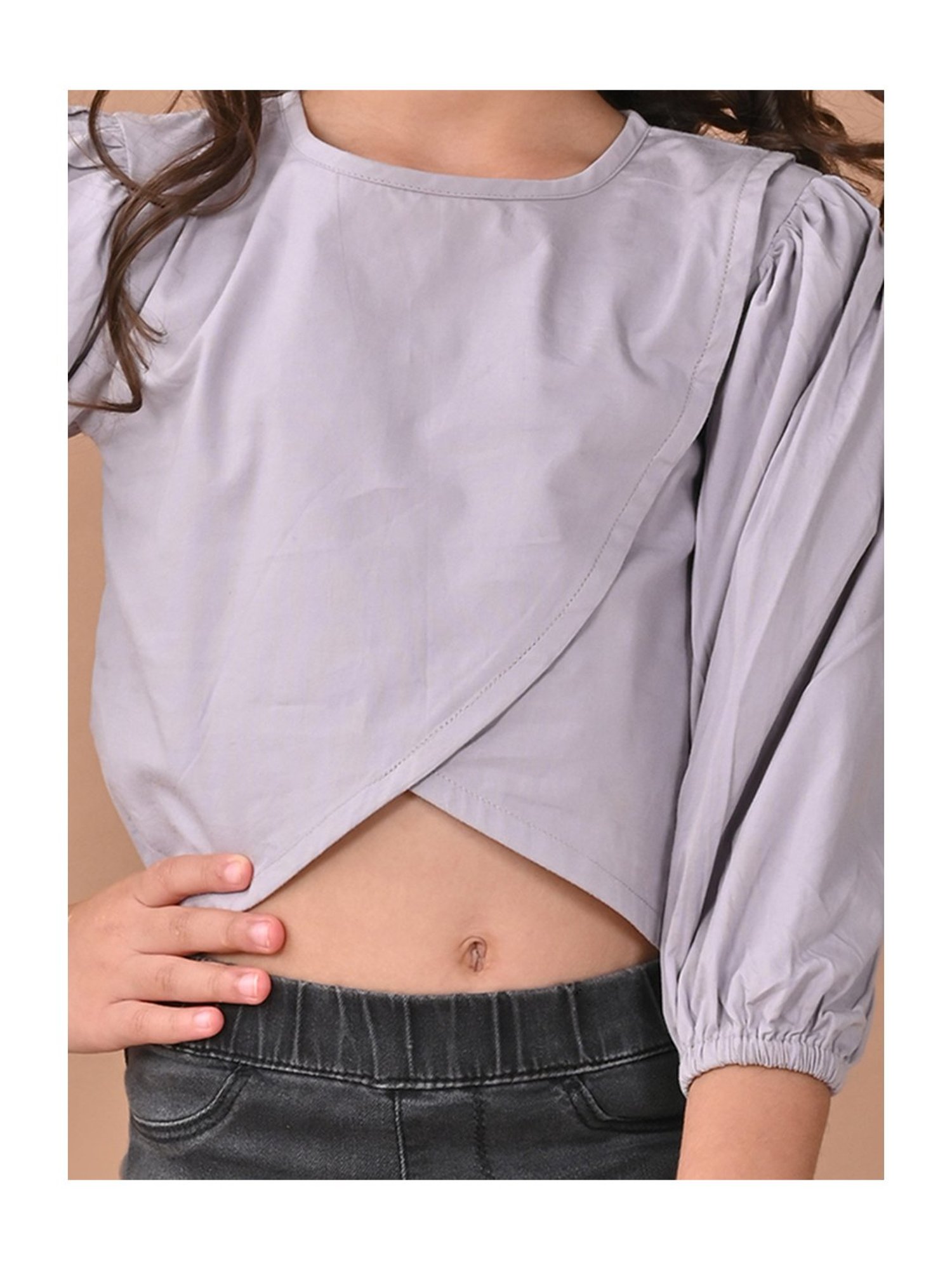 LilPicks Kids Teal Solid Crop Top