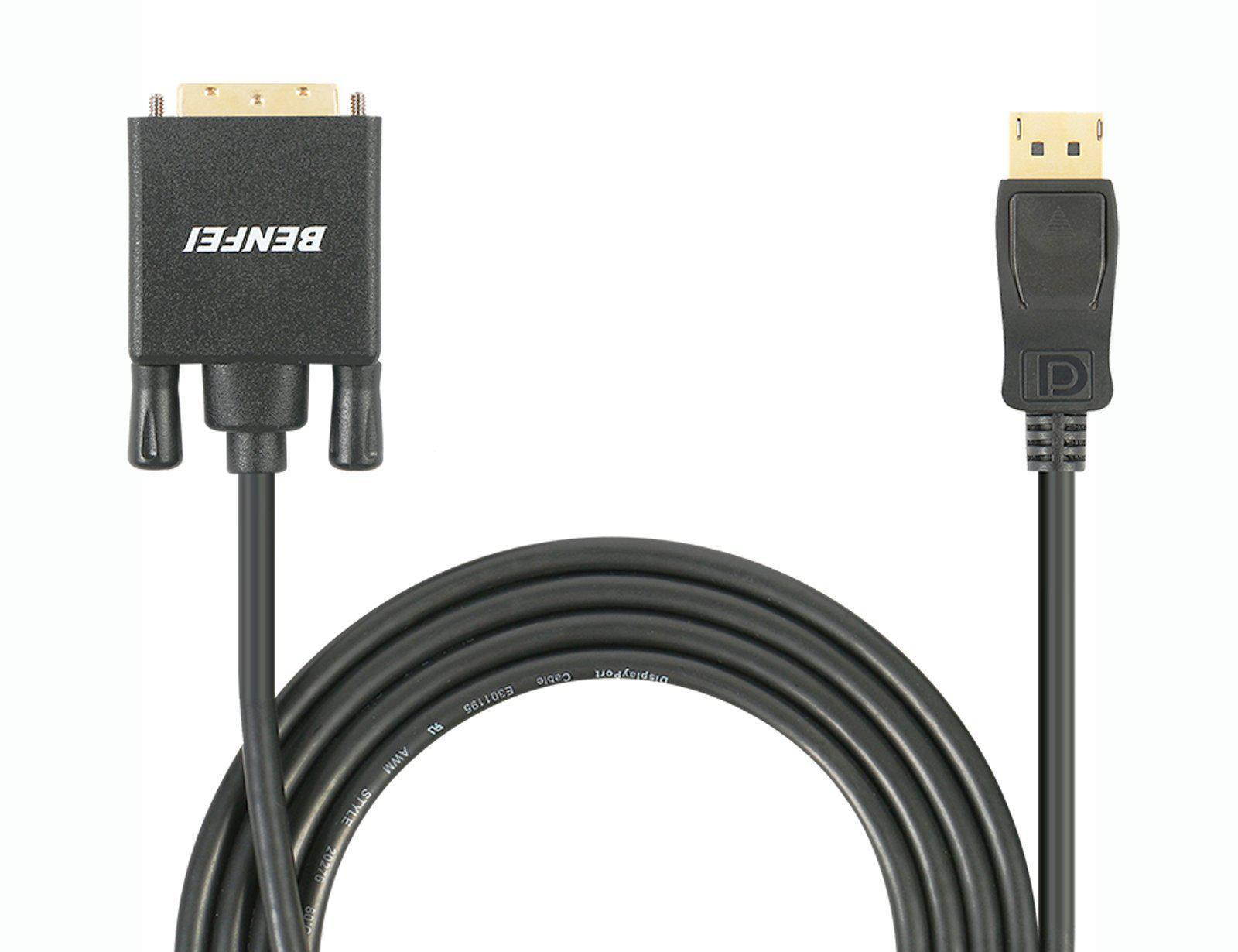 displayport to dvi adapter, dp display port to dvi converter male to male goldplated cord 6 feet black cable for lenovo, dell, hp and other brand