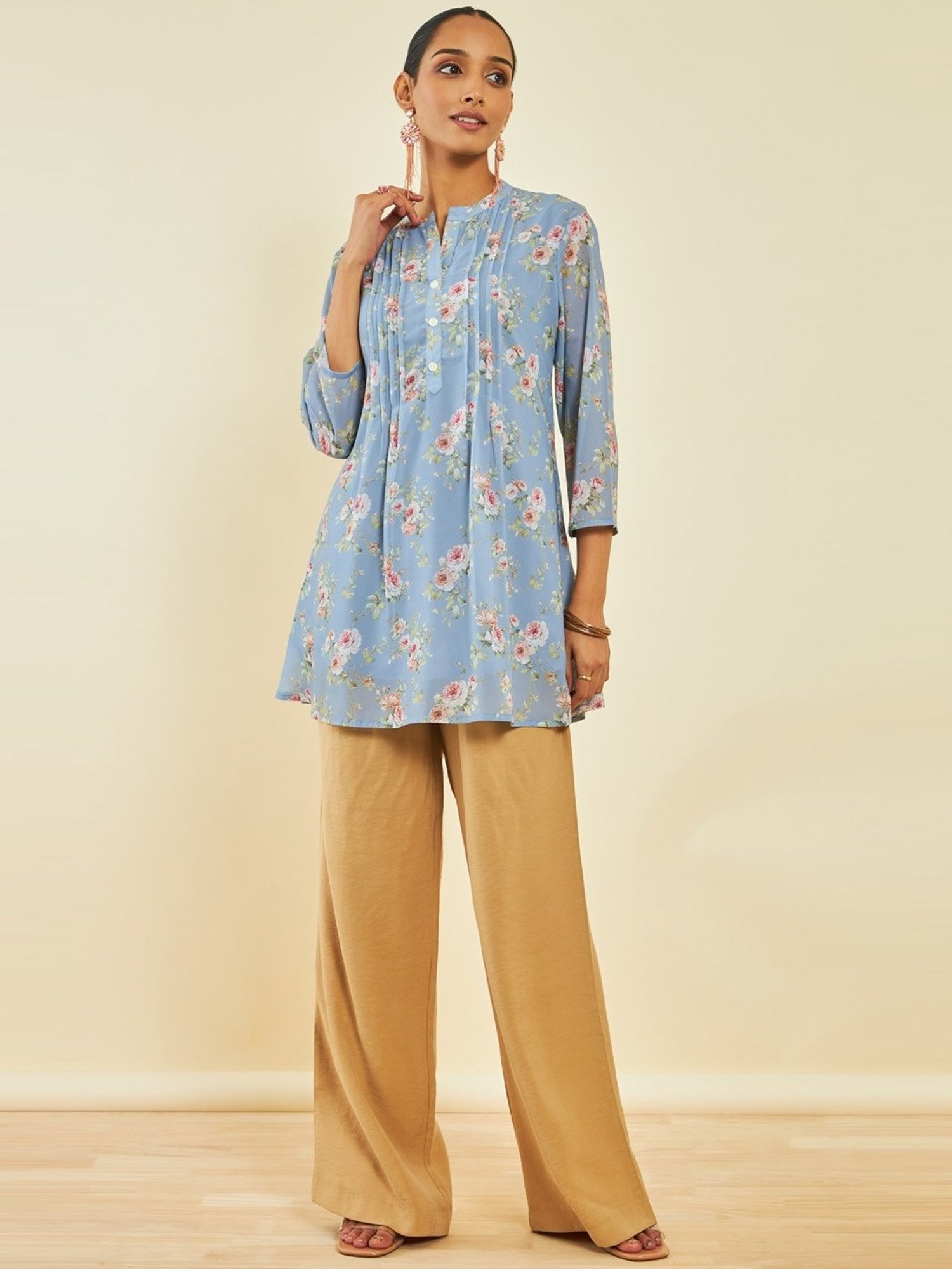 Soch Blue Georgette Floral Print A-Line Tunic