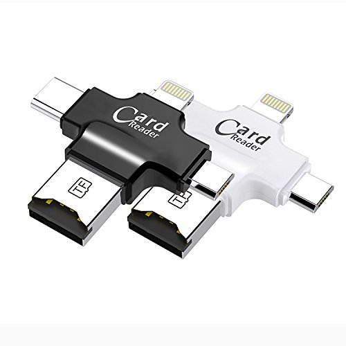 Micro SD Card Reader Caithly 4 in 1 Card Reader with Type-C USB Connector OTG HUB Adapter, TF Flash Memory Card Readers for iPhone iOS/Android Micro USB/Type-C Port Phones/Mac/PC (Black)