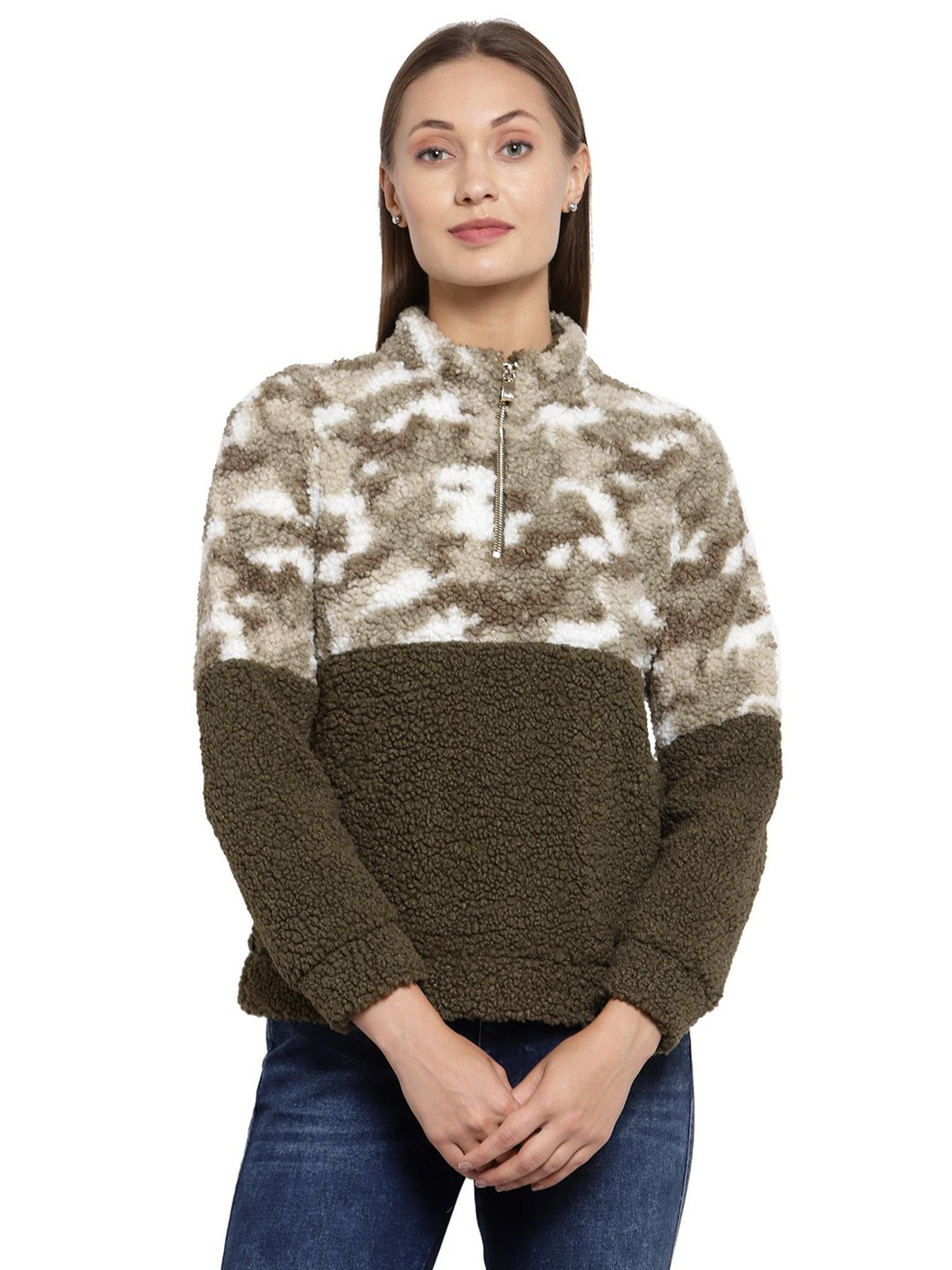 Juelle Olive Self Design Sweatshirt