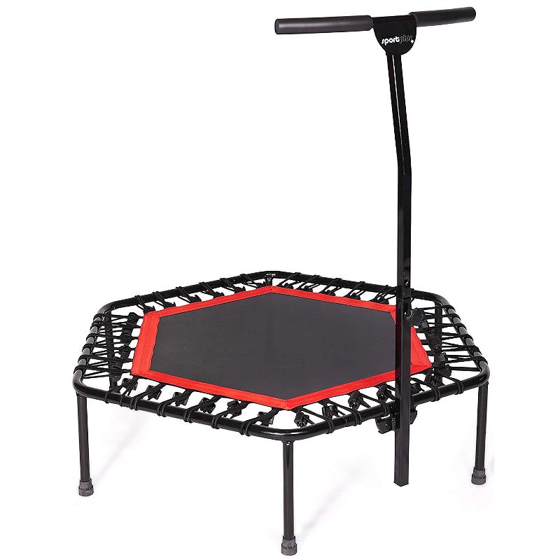SportPlus Unisex Quiet Miniature Indoor Rebounder Home Fitness Trampoline with Height Adjustable Bar, Red