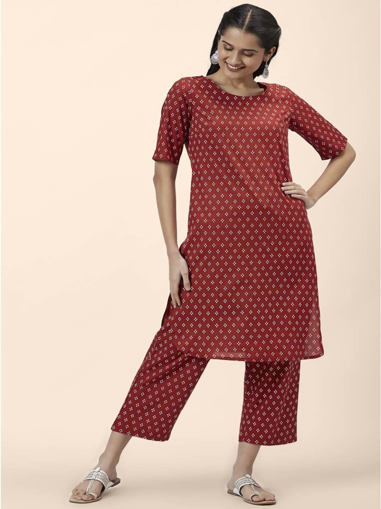 Rangmanch by Pantaloons Red Cotton Printed Kurta Pant Set