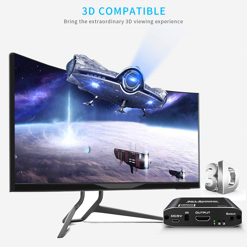 HDMI Splitter, YXwin Aluminum HDMI 2.0 Switch 3 in 1 Out, HDMI Switch with IR Remote Control, Supports HDCP 2.2 4K@60Hz HDR 3D HD1080P, HDMI Switcher for PS4 Xbox Apple TV Fire Stick