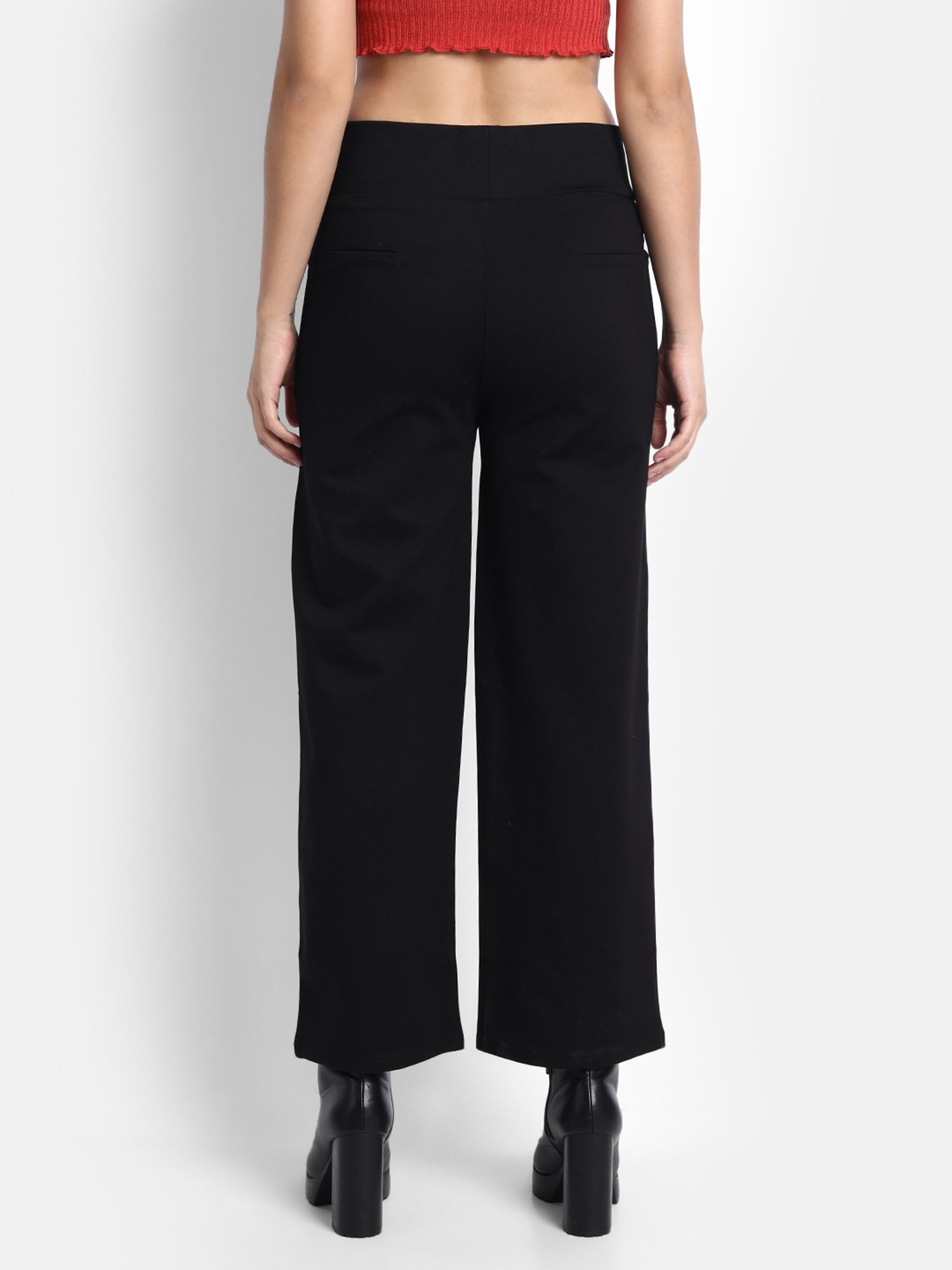 Broadstar Black Straight Fit High Rise Trousers
