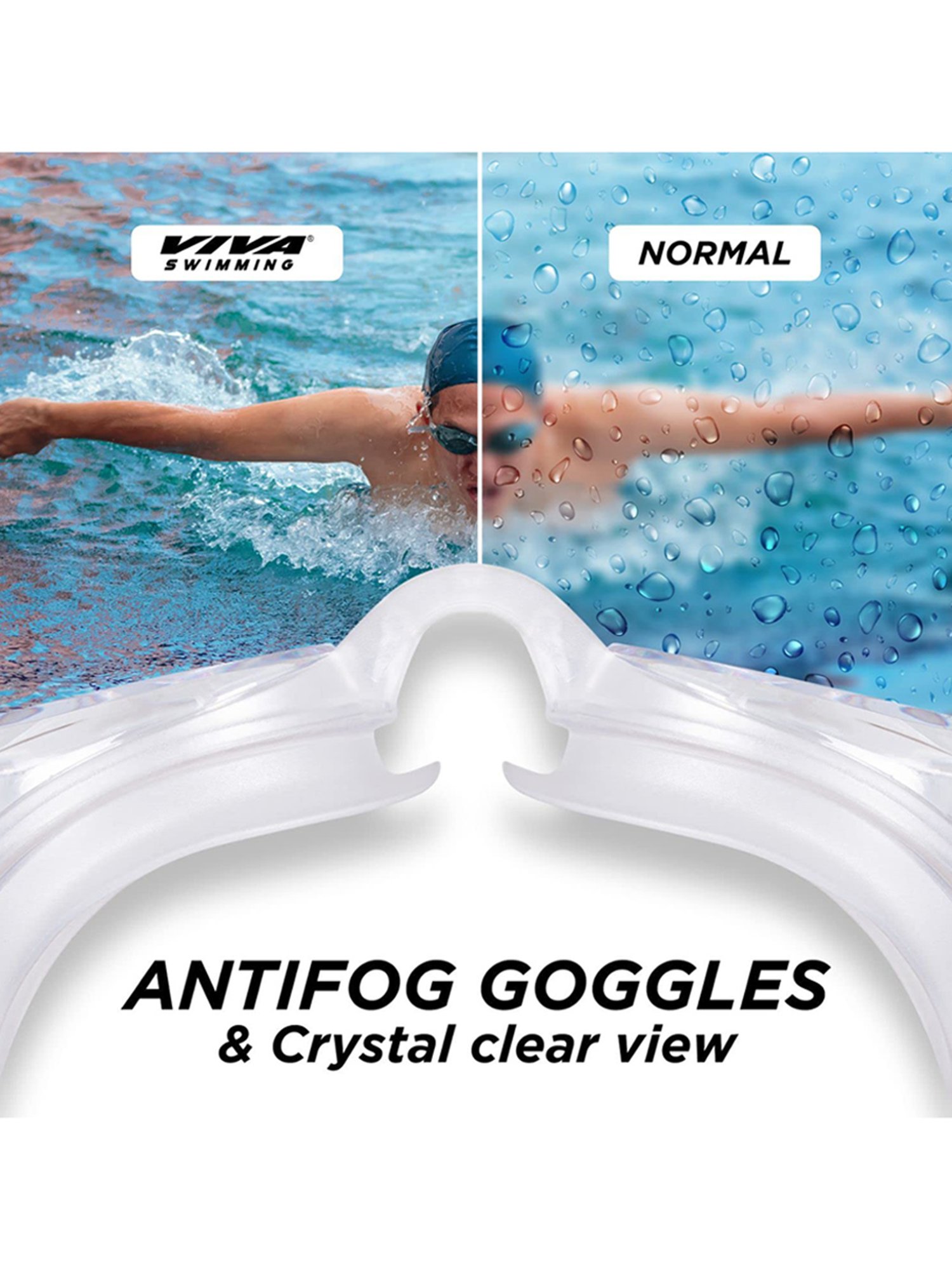 Viva Swimming Flex Double Silicone Strap Swimming Goggle (White)