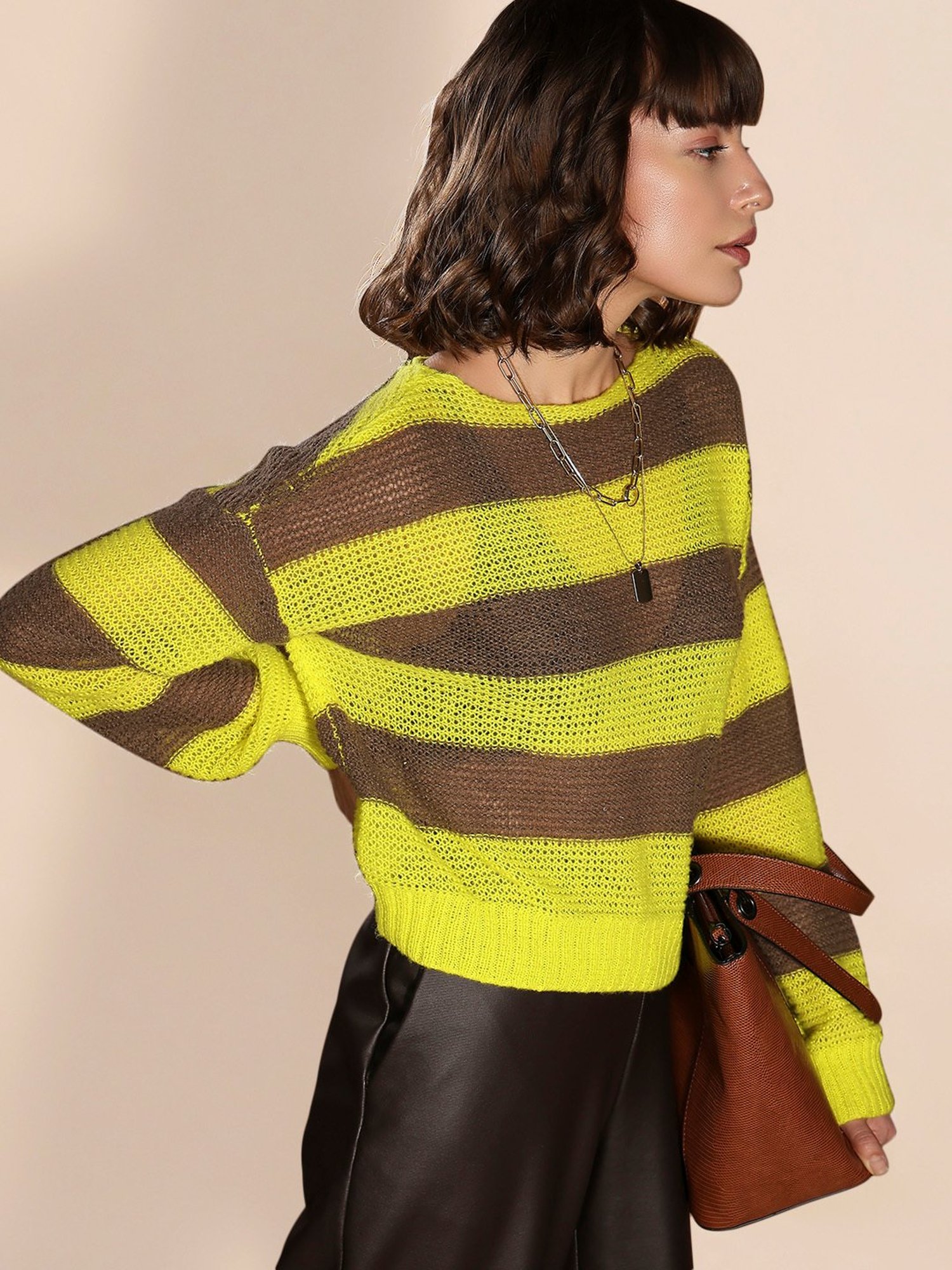 Vero Moda Yellow & Brown Striped Pullover