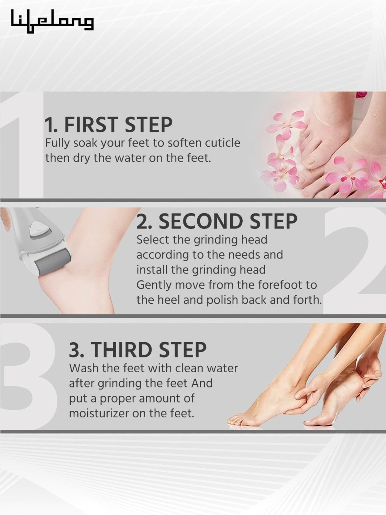 Lifelong LLPCW208 Callus Remover Foot Scrubber with Double Variable Speed (Grey)