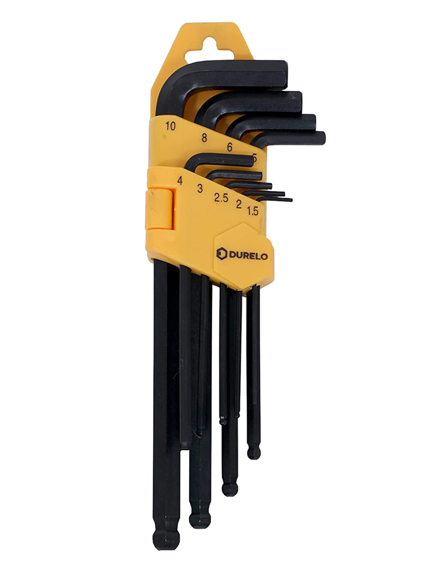 DURELO LAK-9M Long Ball Point Allen Key Set (1.5,2,2.5,3,4,5,6,8,10MM) (Black/Yellow)