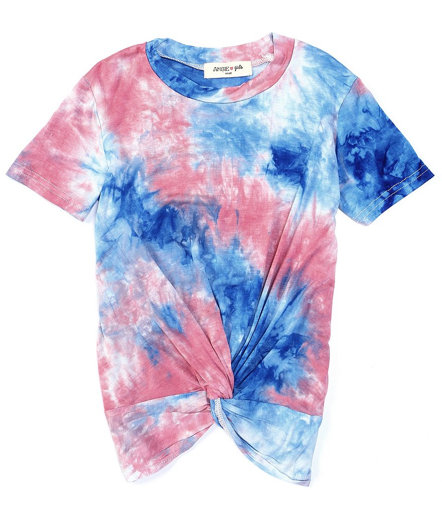 Angie Big Girls 7-14 Short-Sleeve Tie-Dye Twist-Front Tee