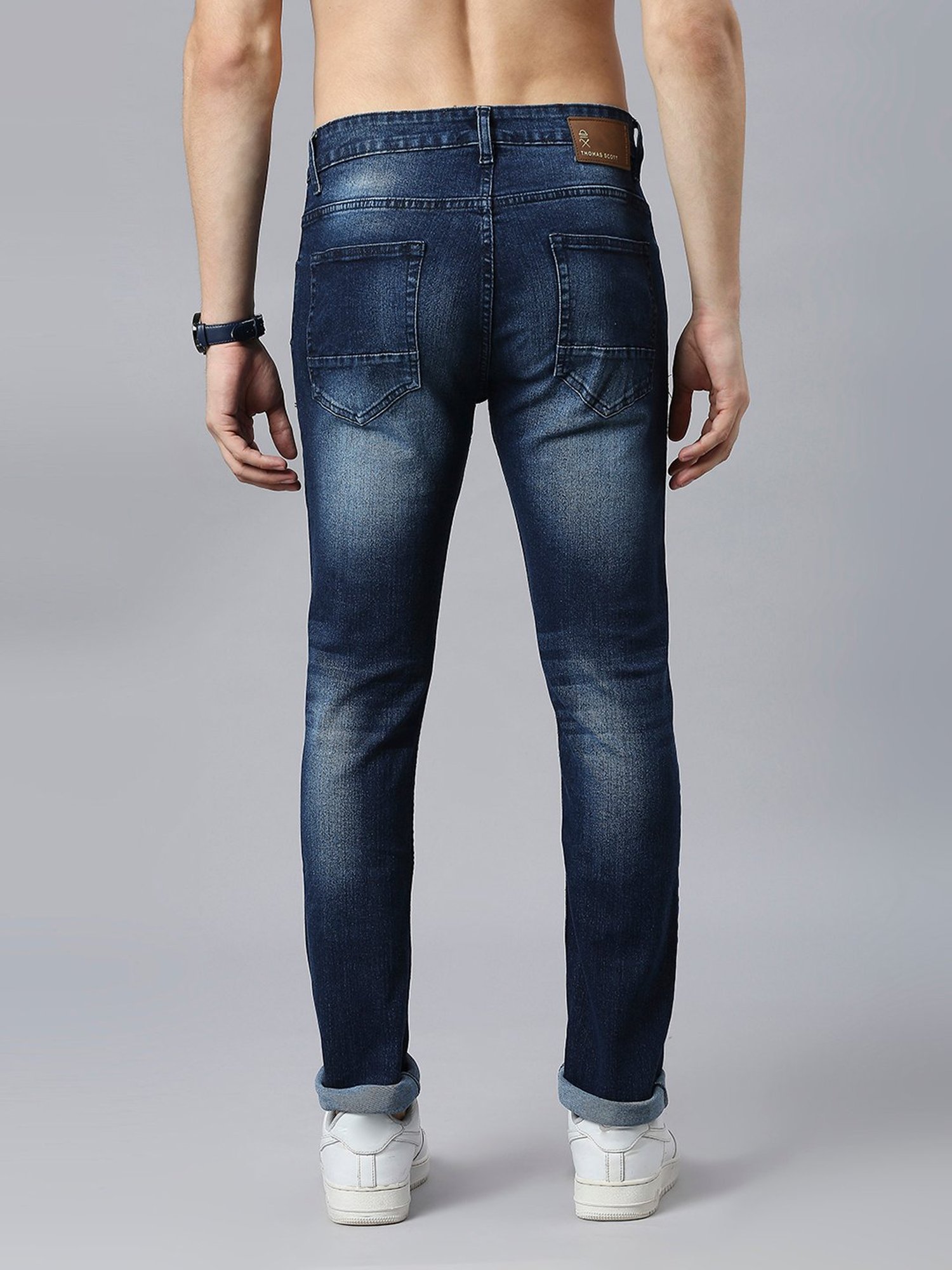 Thomas Scott Blue Slim Fit Lightly Washed Distressed Jeans
