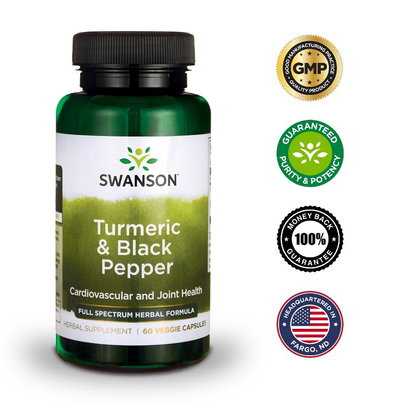 Swanson Turmeric & Black Pepper Vegetable Capsules, 600 mg, 60 Count