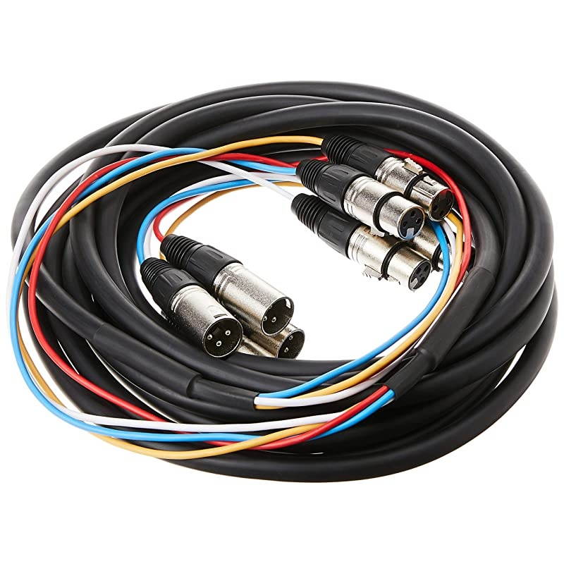 4Channel XLR Male to XLR Female Snake Cable Cord 20 Feet BlackSilver with Metal Connector Housings Plastic and Rubber Cable Boots