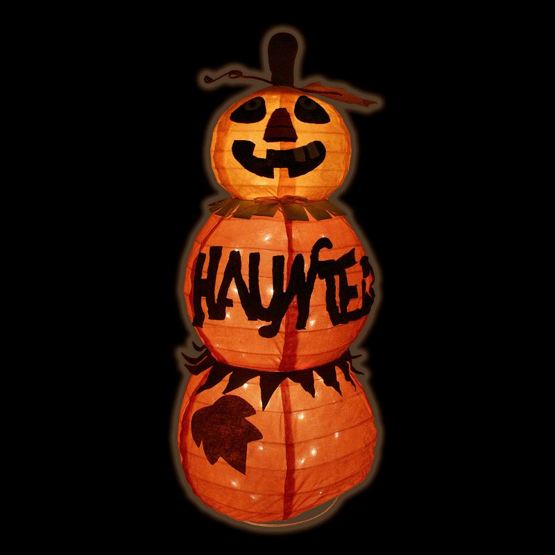 Northlight 38" Prelit Standing "HAUNTED" Jack-o-Lantern Pumpkin Halloween Decoration - Orange/Purple