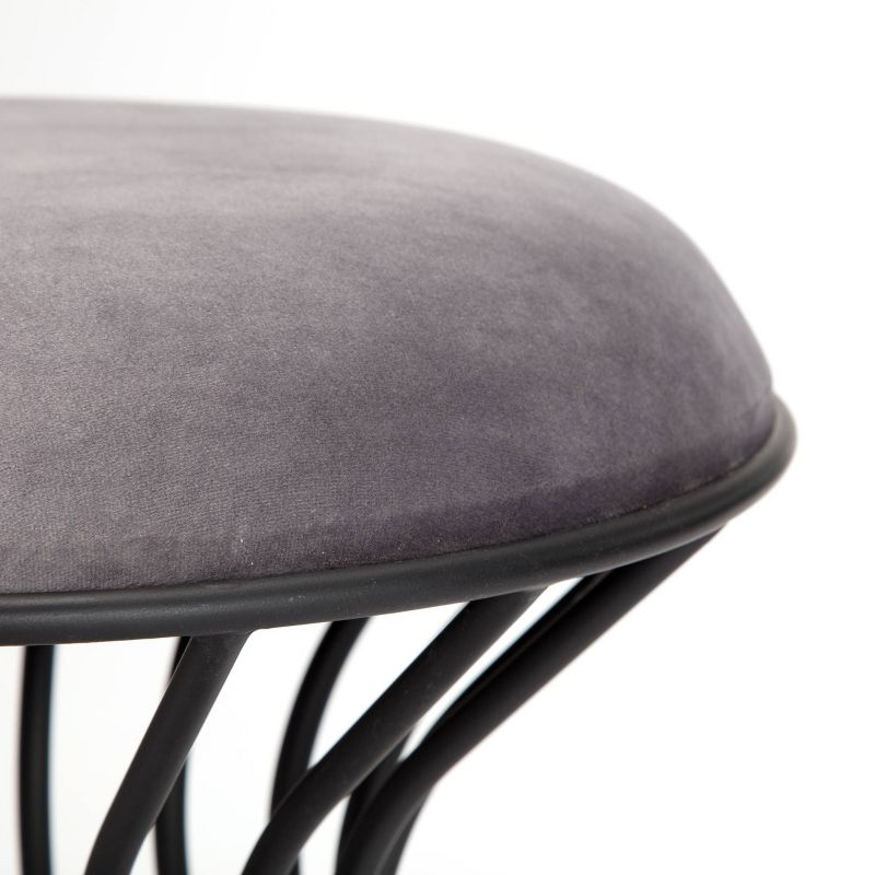 Lulu Velvet Upholstered Vanity Stool Black/Gray - Adore Decor