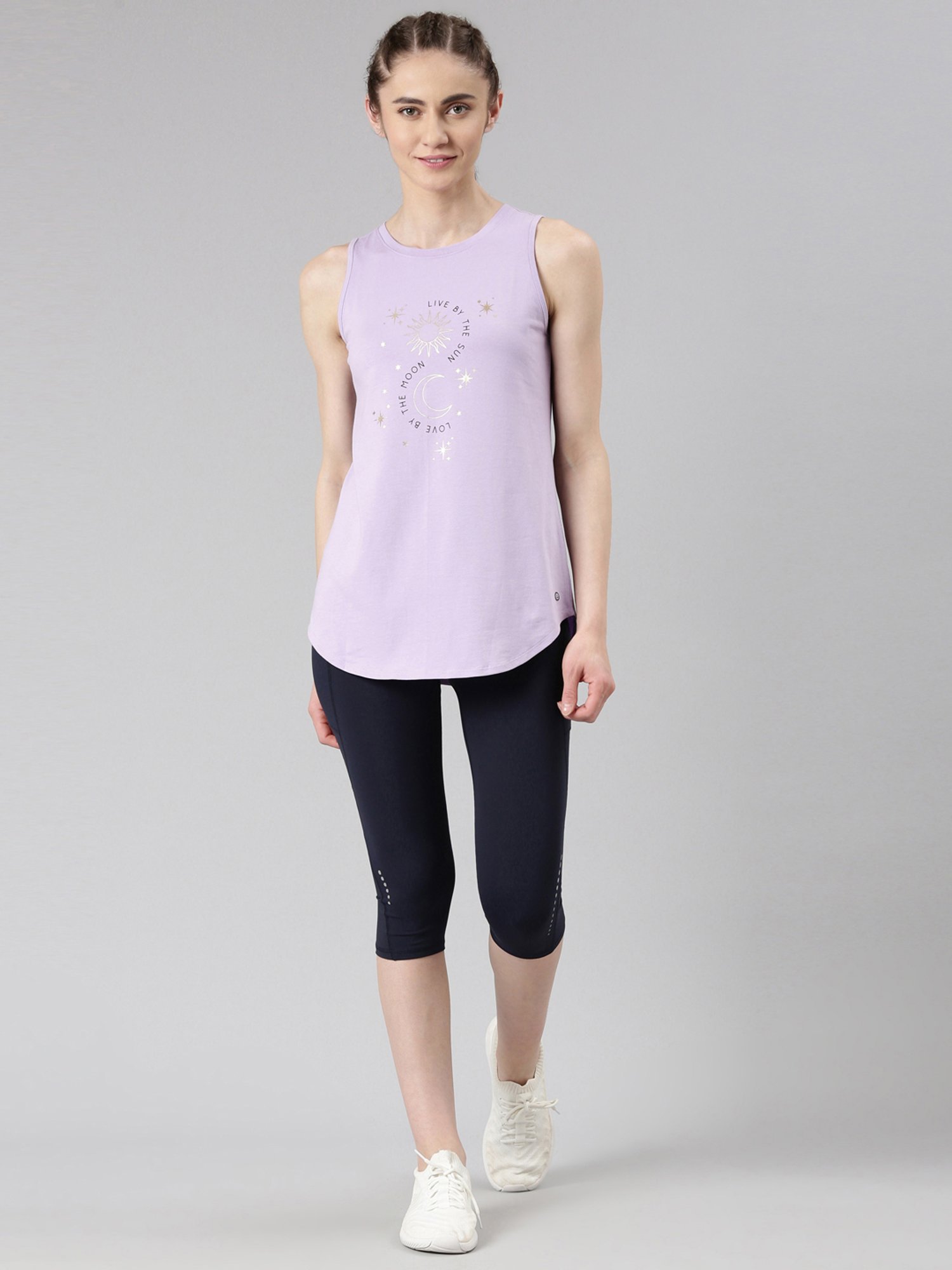 Enamor Purple Cotton Graphic Print Tank Top