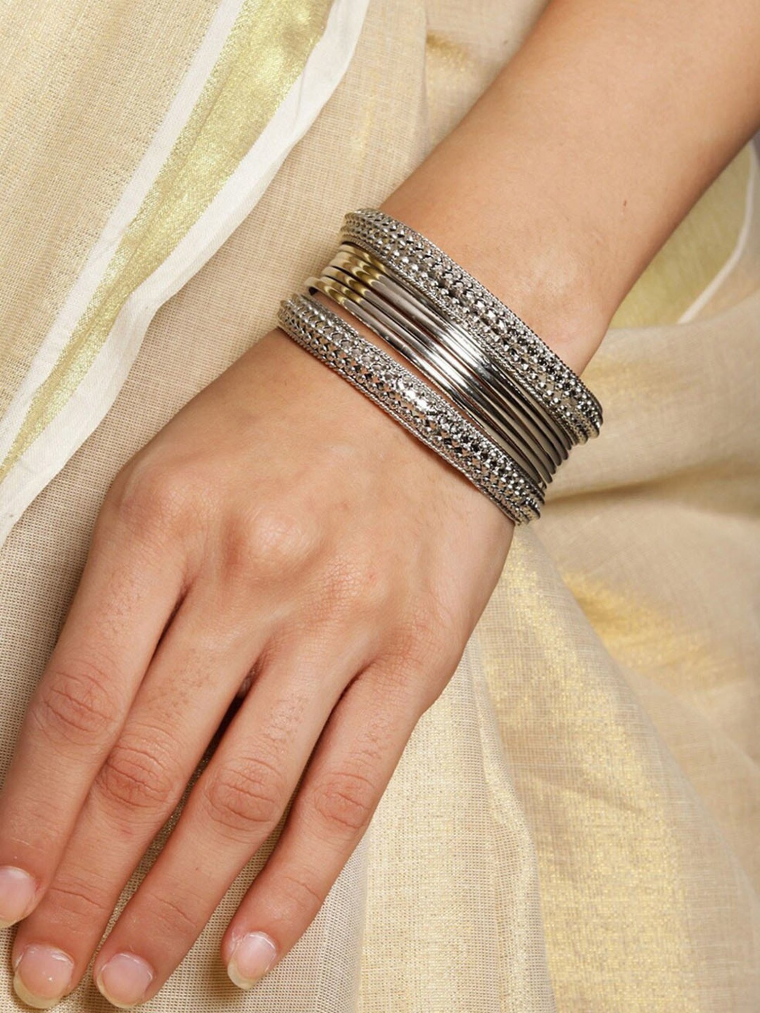 Fids Silver-Plated Bangles for Women - Set of 8