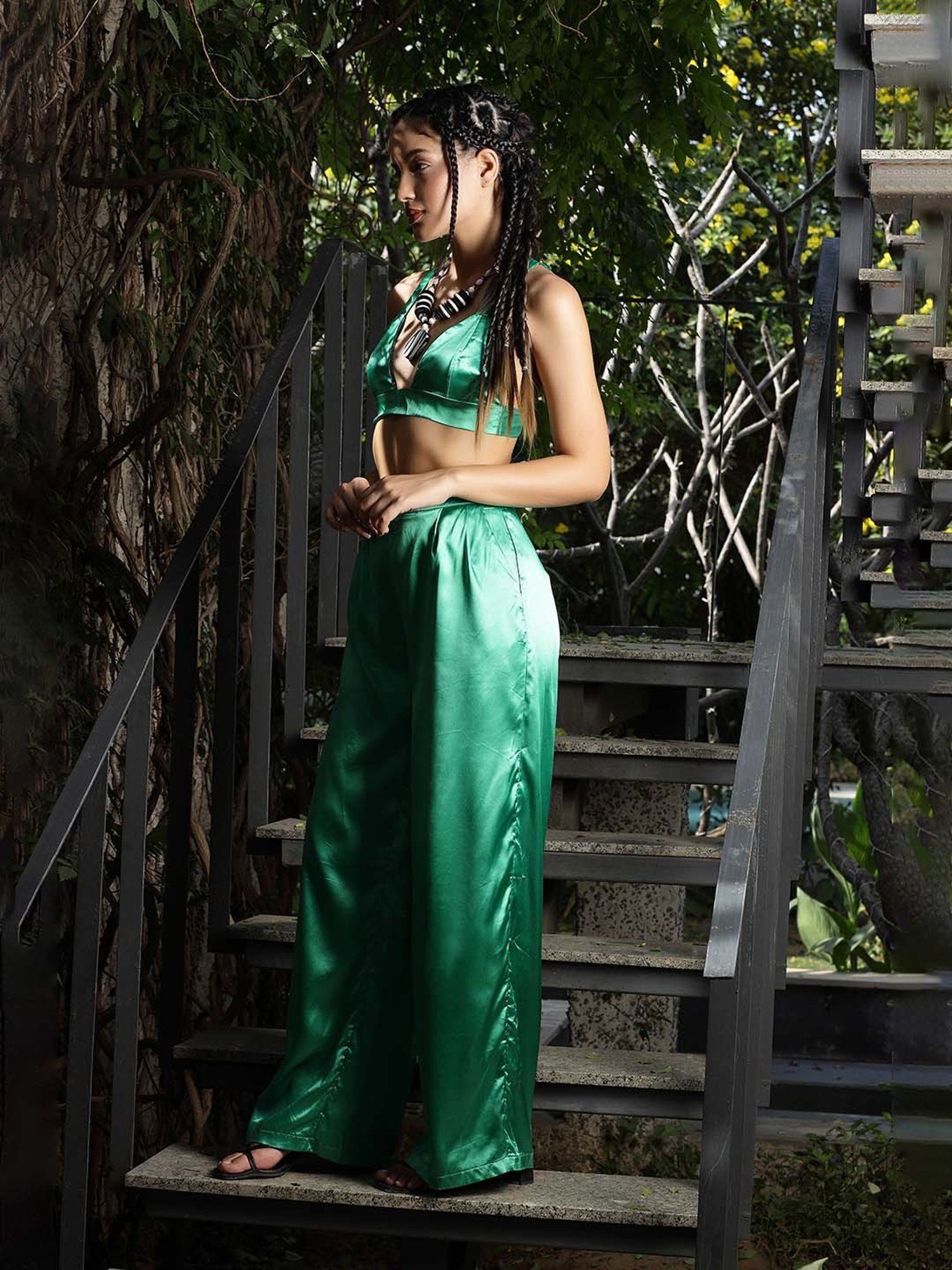 PRIZO Green Crop Top With Trousers