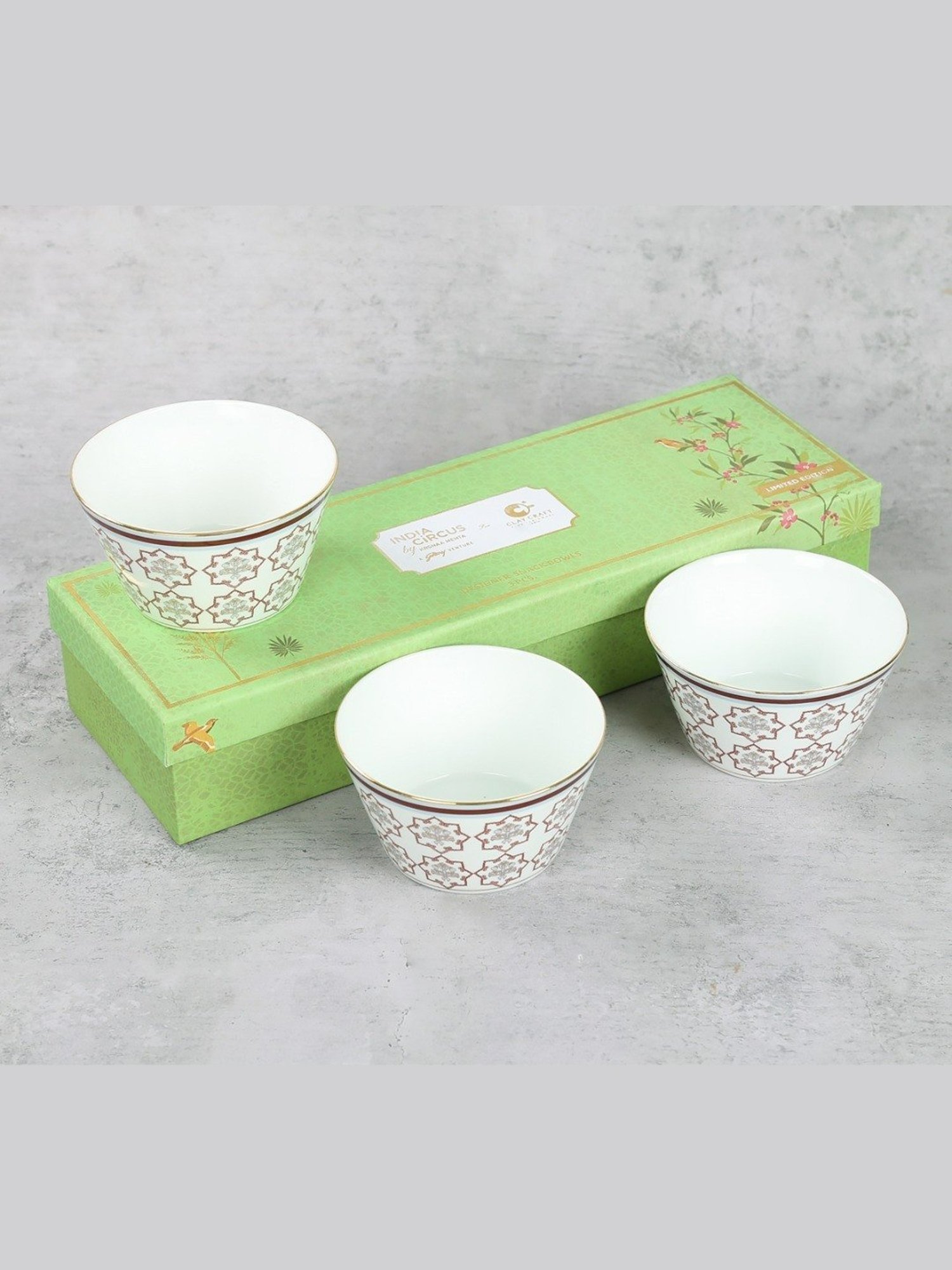 India Circus Floral Pink Bone China Nikko Bowls - Set Of 3 (470 ML)