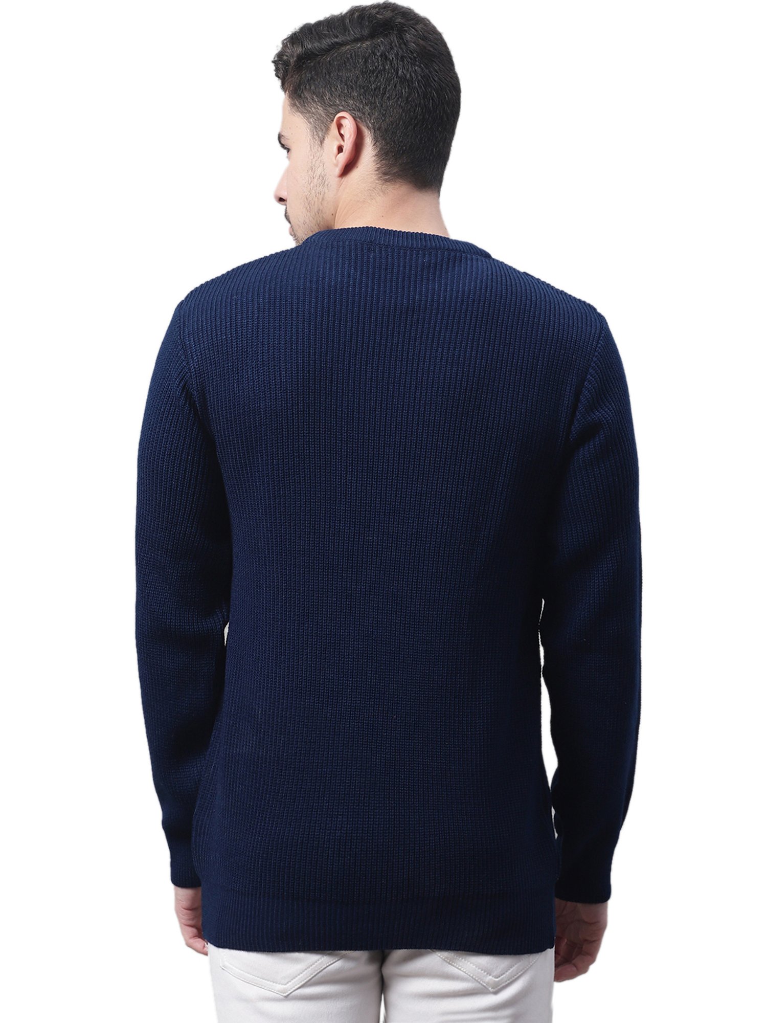 Cantabil Navy Regular Fit Self Design Sweater