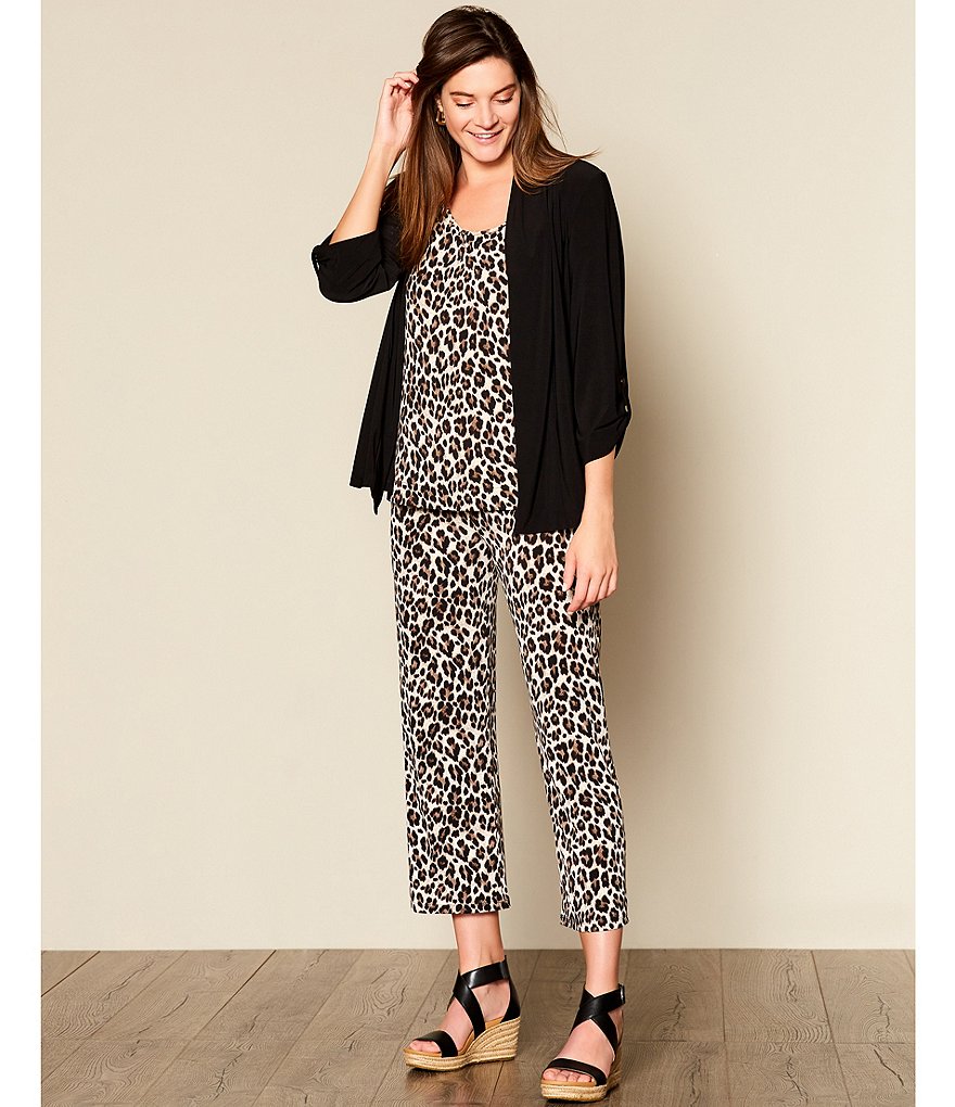 Ali Miles Petite Size Long Roll-Tab Sleeve Round V-Neck Pucker Knit Asymmetrical Tunic