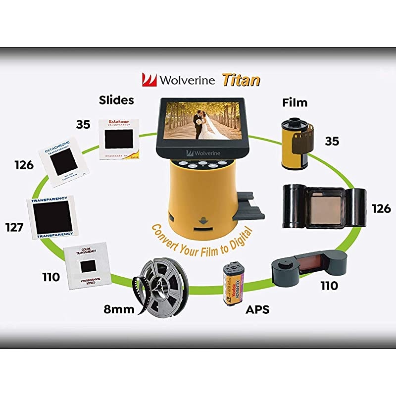 Titan 8-in-1 20MP High Resolution Film to Digital Converter with 4.3" Screen and HDMI Output, Worldwide Voltage 110V/240V AC Adapter, 32GB SD Card & 6ft HDMI Cable Bundle (Black)