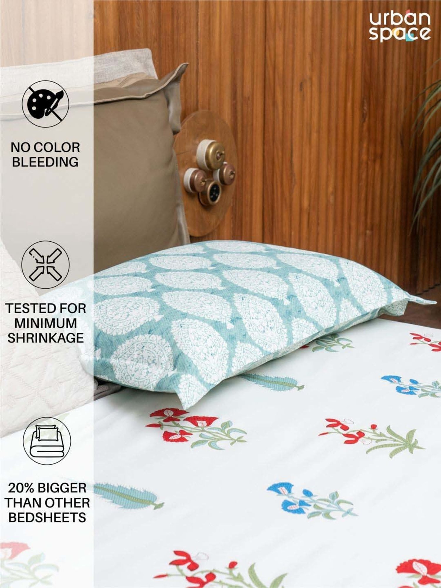 Urban Space Regal High Garden Red Cotton 220 TC King Bedsheet With Pillow Covers