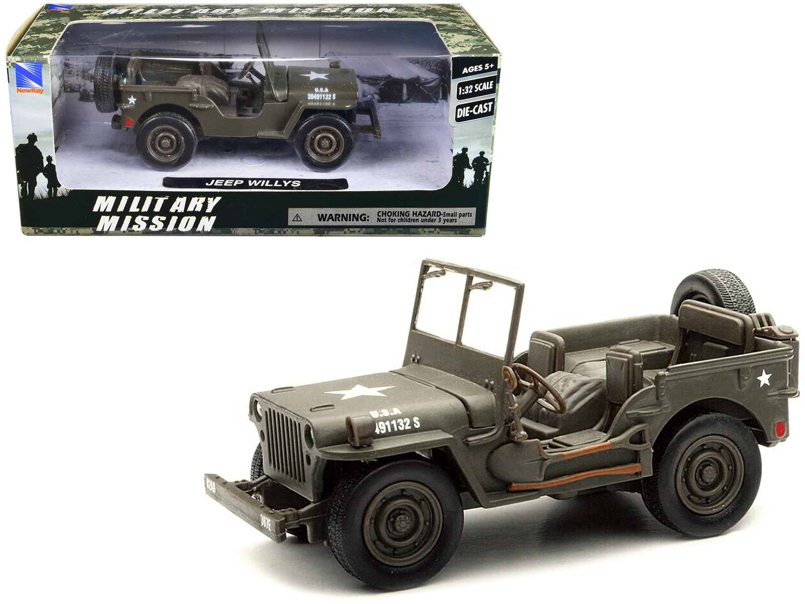 1943 Willys MB Jeep Yellow and Black with Green Top "Follow Me" U.S. Army "Battalion 64" Release 1 1/64 Diecast Model Car by Greenlight