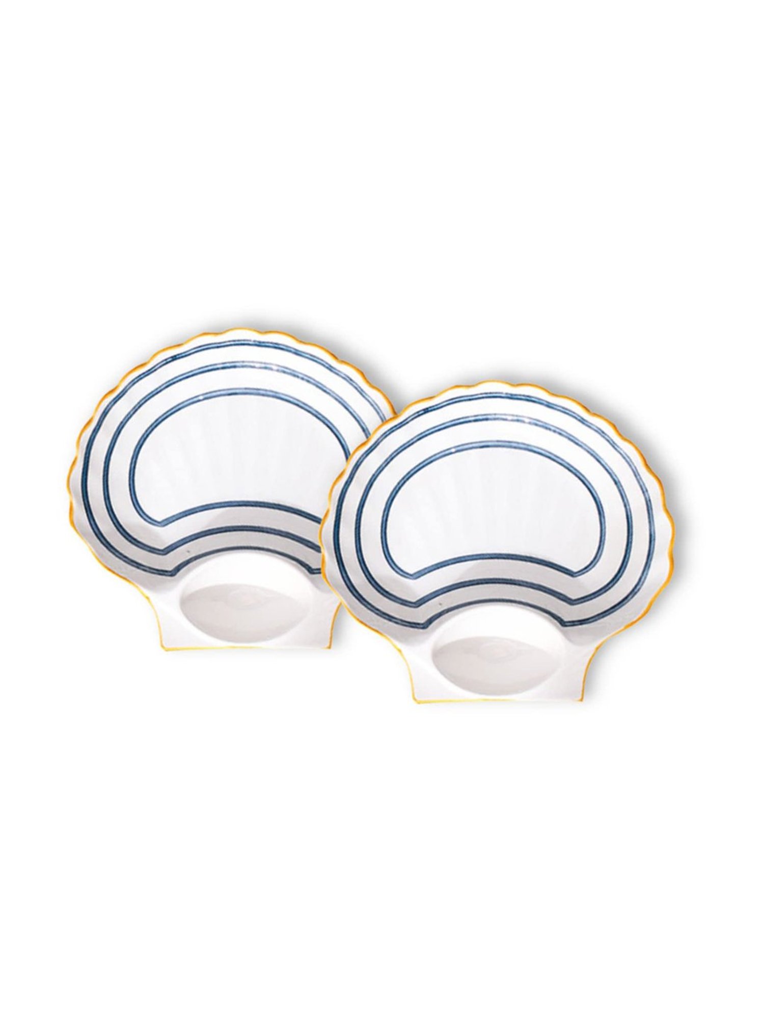Nestasia Printed &iquest;White &iquest;Ceramic Nitori Shell-Shaped Plates with Section - Set of 2