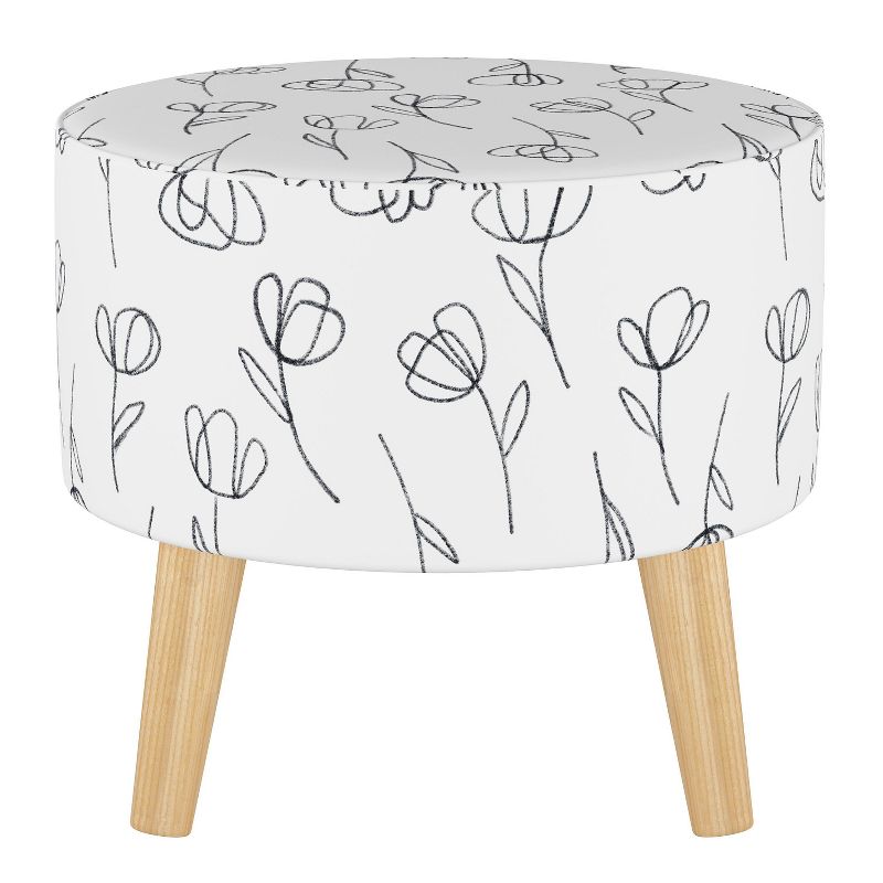 Round Ottoman with Splayed Legs Contoured Tulips White - Skyline Furniture