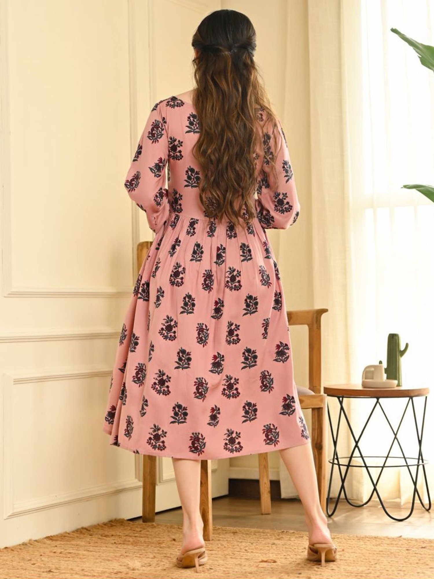 Rustorange Pink Printed A-Line Dress