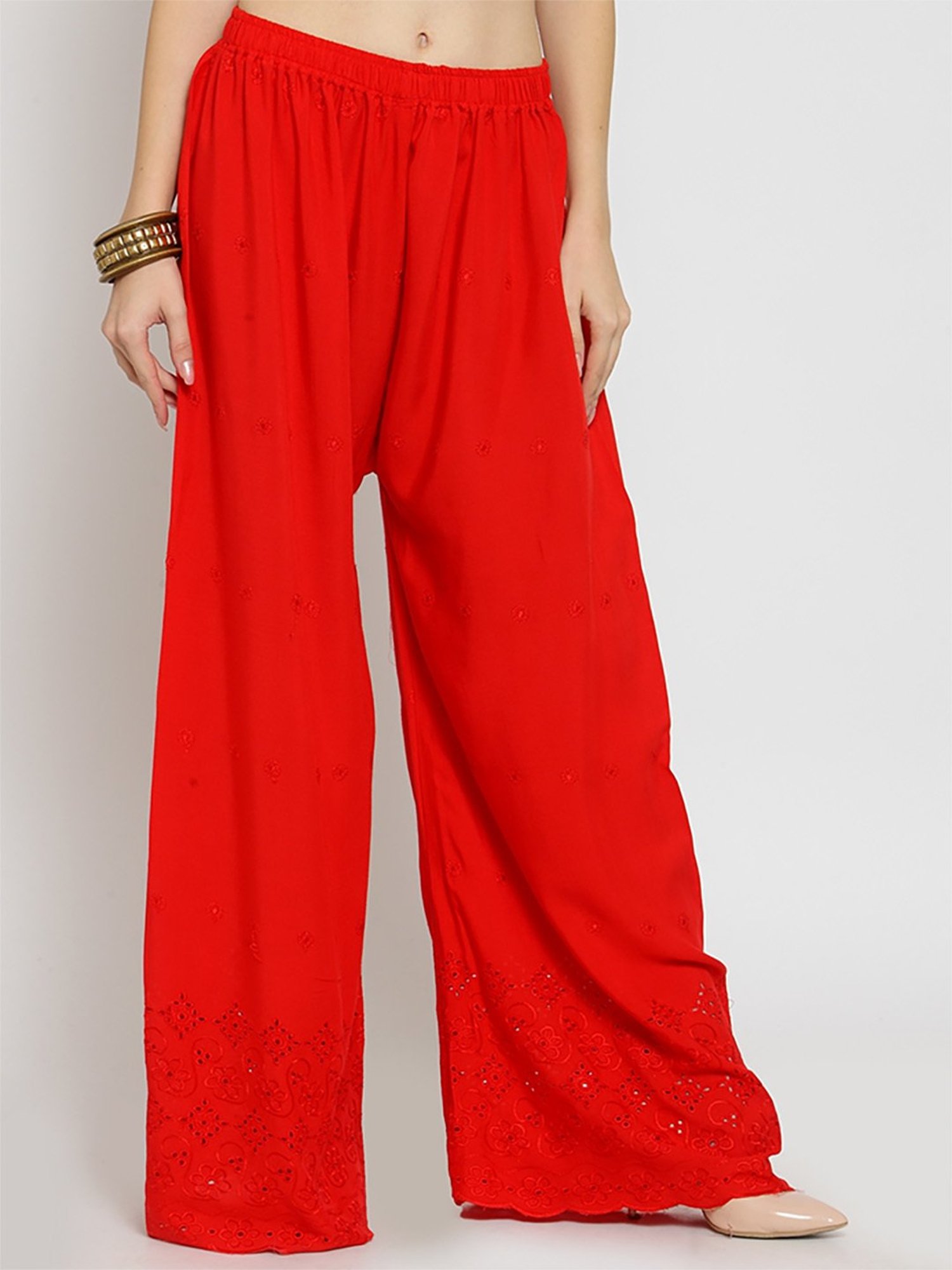 Castle Red Embroidered Palazzos