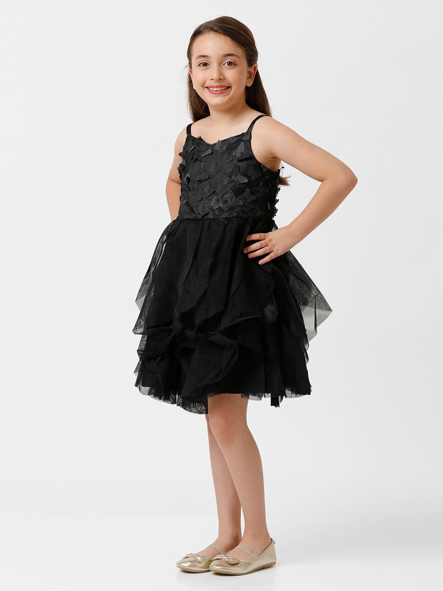 Kate & Oscar Kids Black Applique Dress
