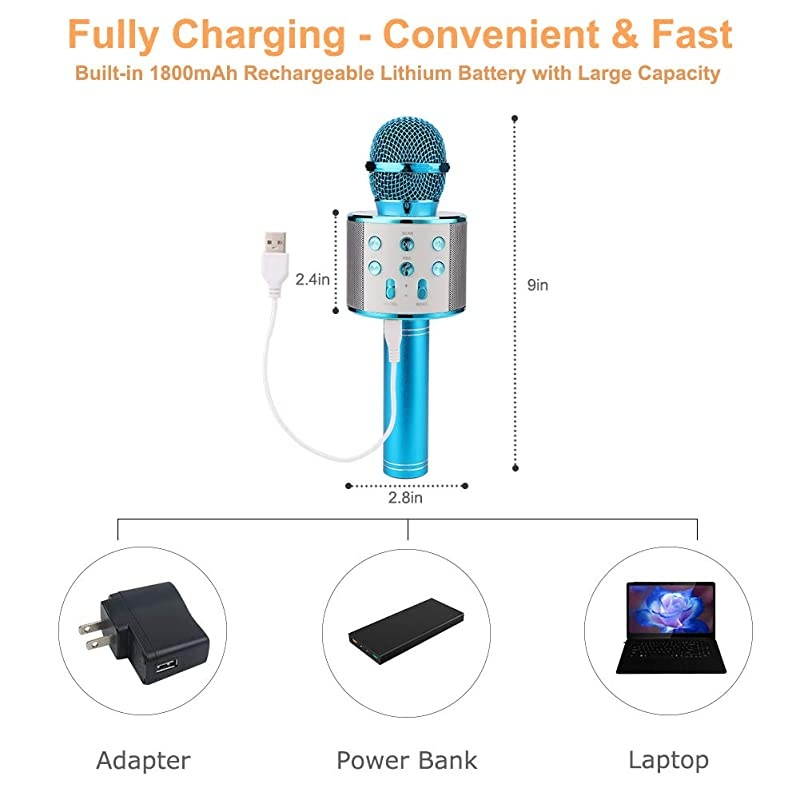 Wireless Bluetooth Karaoke Microphone with Speaker Record Function Best Gift Singing Toy for Kid Rose Gold