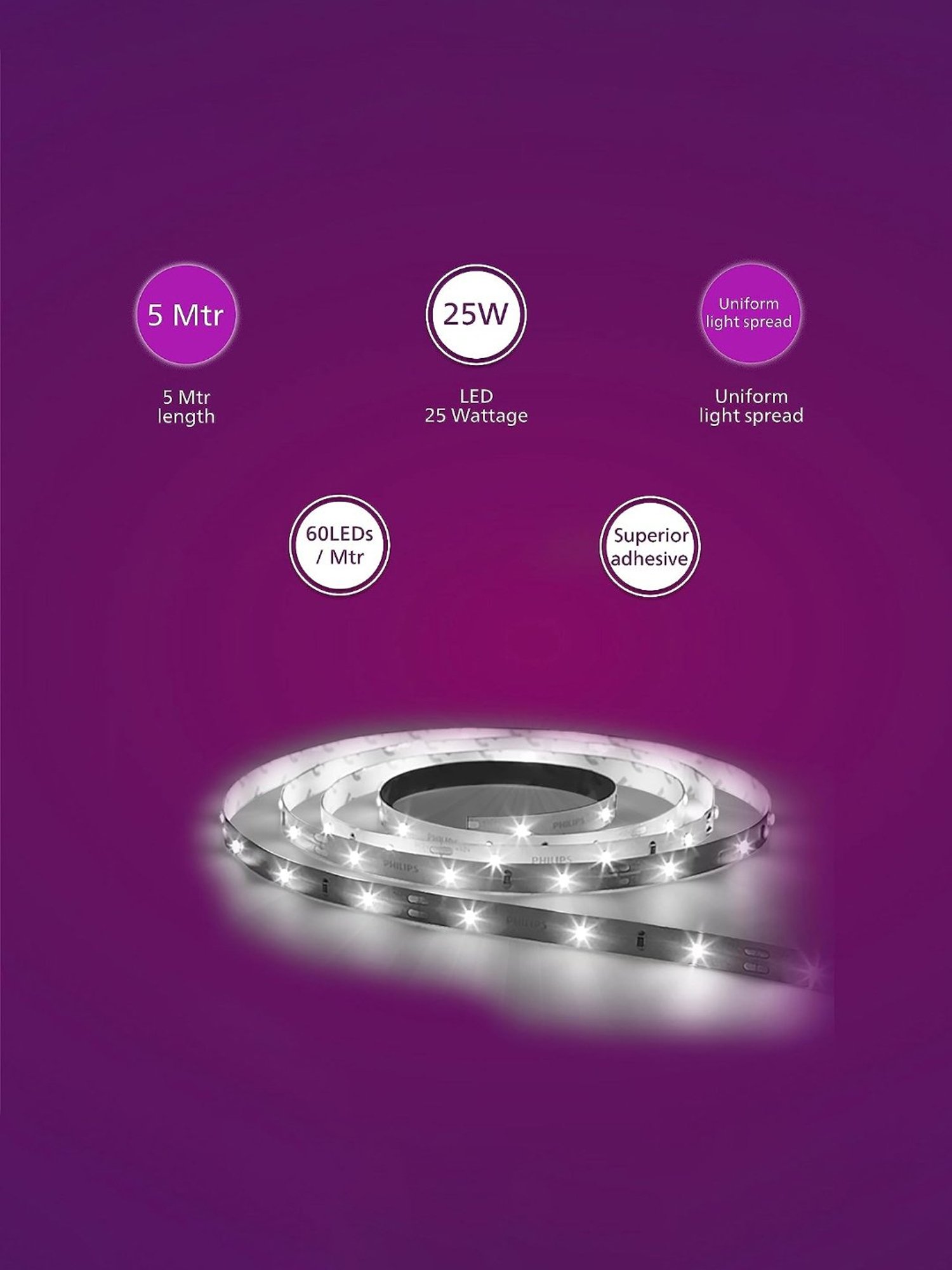 Philips LED Cove Light for Ceiling with 5 Mtr LED Strip for Home Decor Pack of 6 (Cool Day Light)