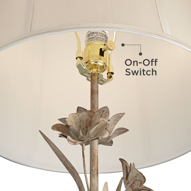 Regency Hill Country Cottage Console Table Lamp Antique White Floral Vine Candlestick Beige Bell Shade for Living Room Bedroom