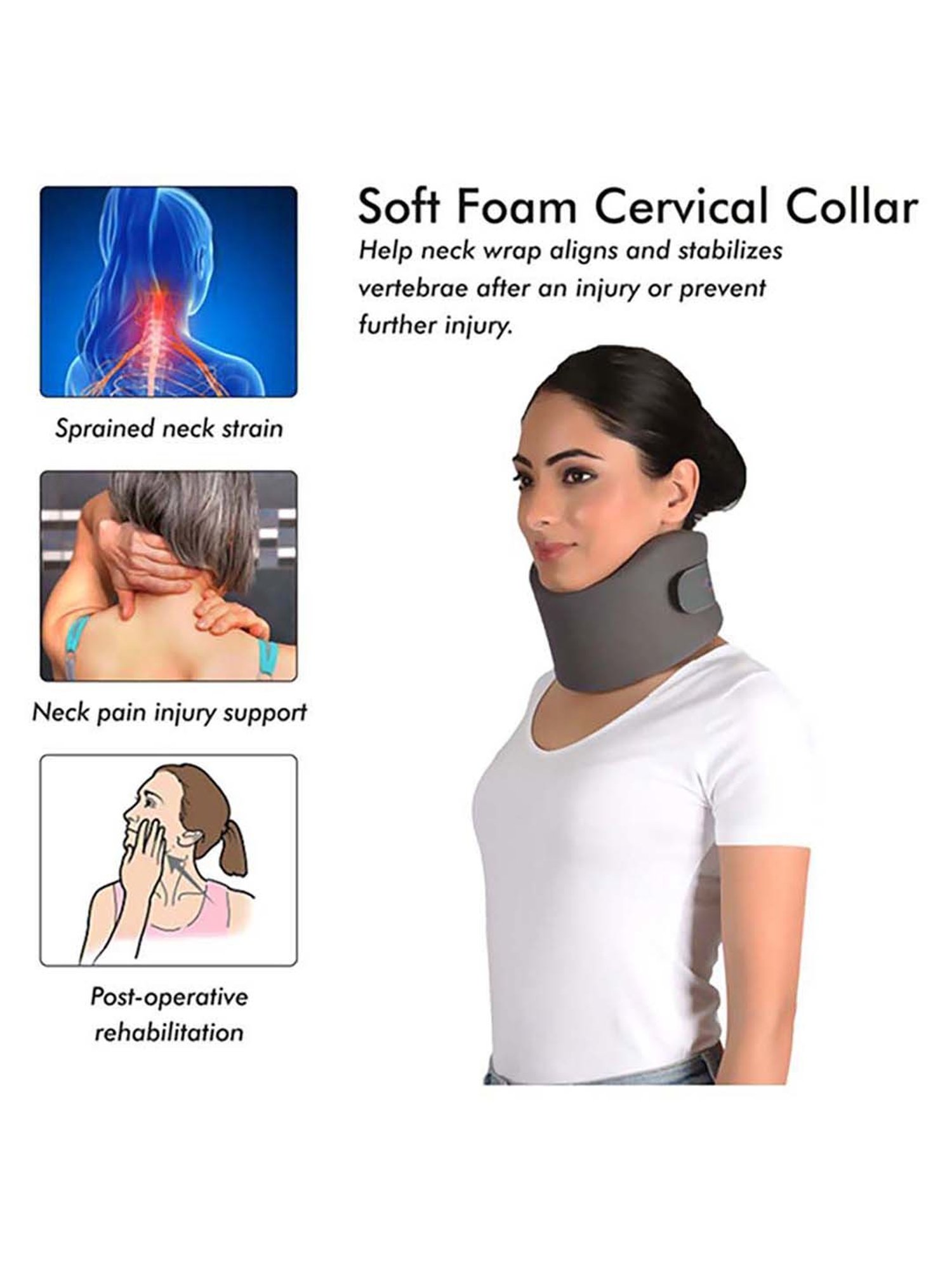 AccuSure Soft Cervical Collar Support Adjustable Neck Brace - M (Grey)