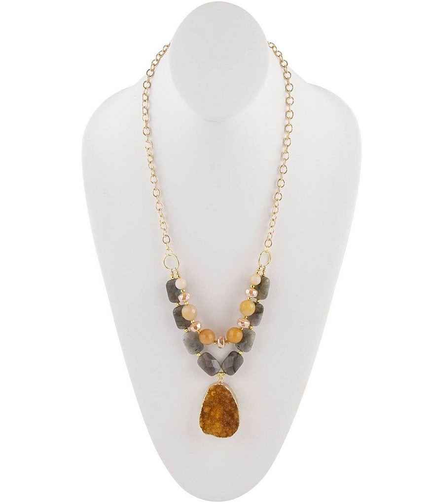 Barse Genuine Stone Pendant Necklace