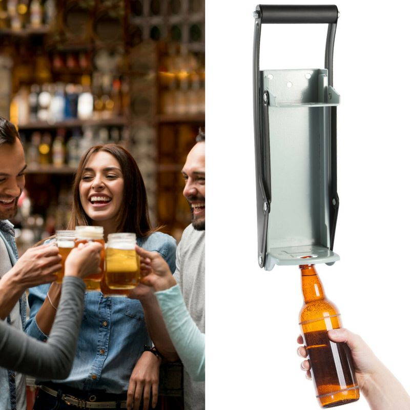 16oz Can Crusher Metal Smasher w/ Bottle Opener Wall Mounted Beer Recycling Tool