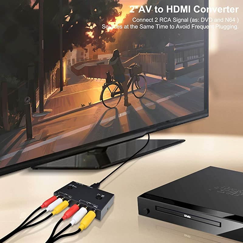 to HDMI Converter Double RCA to HDMI Converter 2 RCA Input 1HDMI Output Support 16943 Compatible with WII N64 PS1 PS2 PS3 VHS VCR DVD Players etc RCA to HDMI Converter