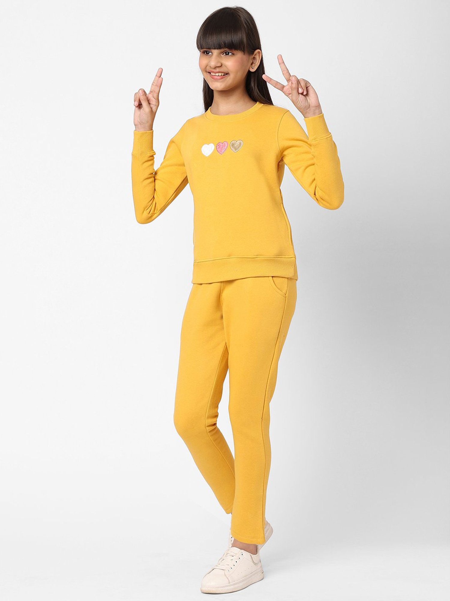 Sweet Dreams Girls Mustard Embroidery Full Sleeves Tracksuit
