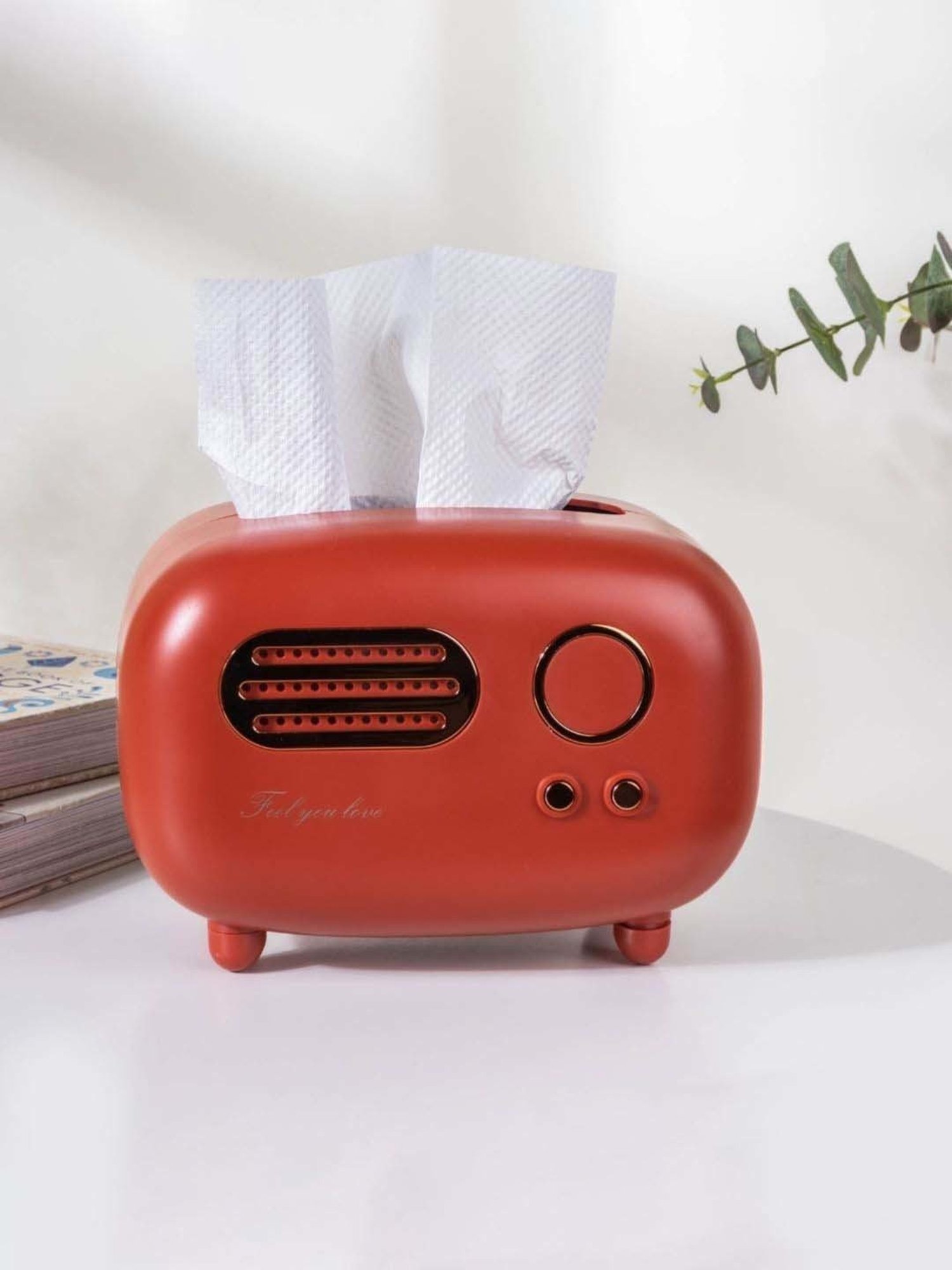 Nestasia Premium Quality Pvc Made Vintage Tangerine & Golden Tissue Box For Kitchen And Dining Room