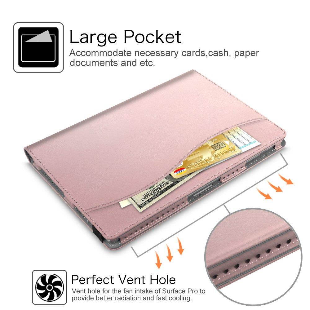 Fintie Case for Surface Pro 6, Multi-Angle Viewing Folio Stand Cover w/Card Pocket for Microsoft Surface Pro 6 / Surface Pro (5th Gen) / Pro 4 3, Compatible with Type Cover Keyboard (Rose Gold)