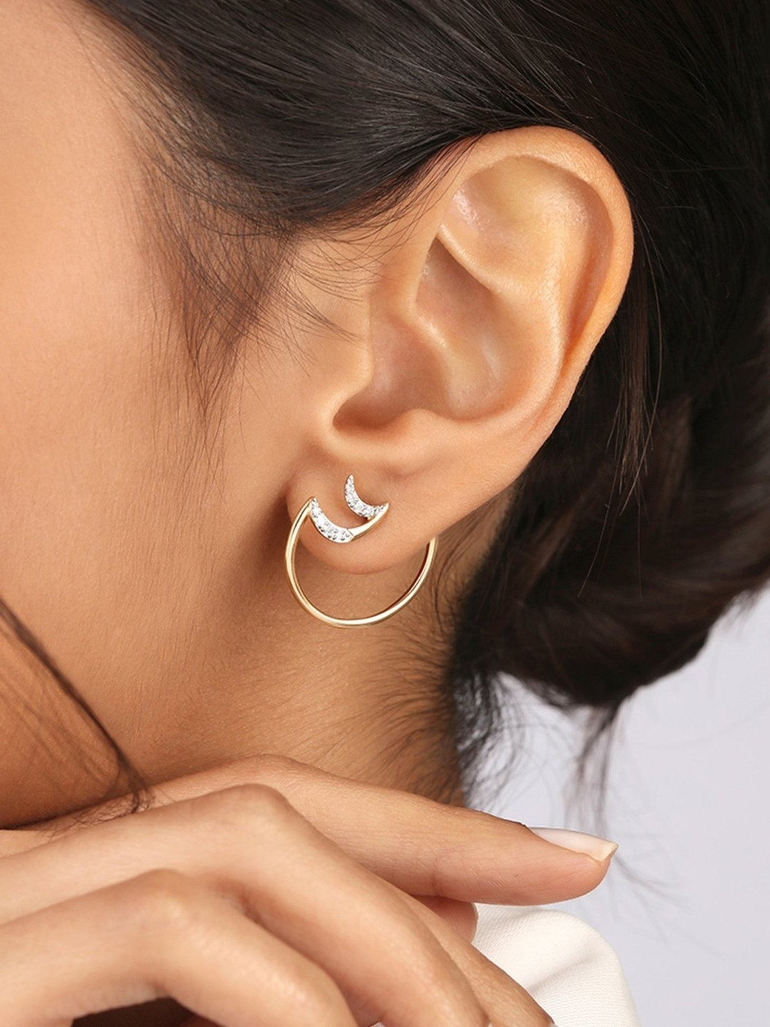 Mia by Tanishq Crescent Charisma 14k Gold & Diamond Hoop Earrings