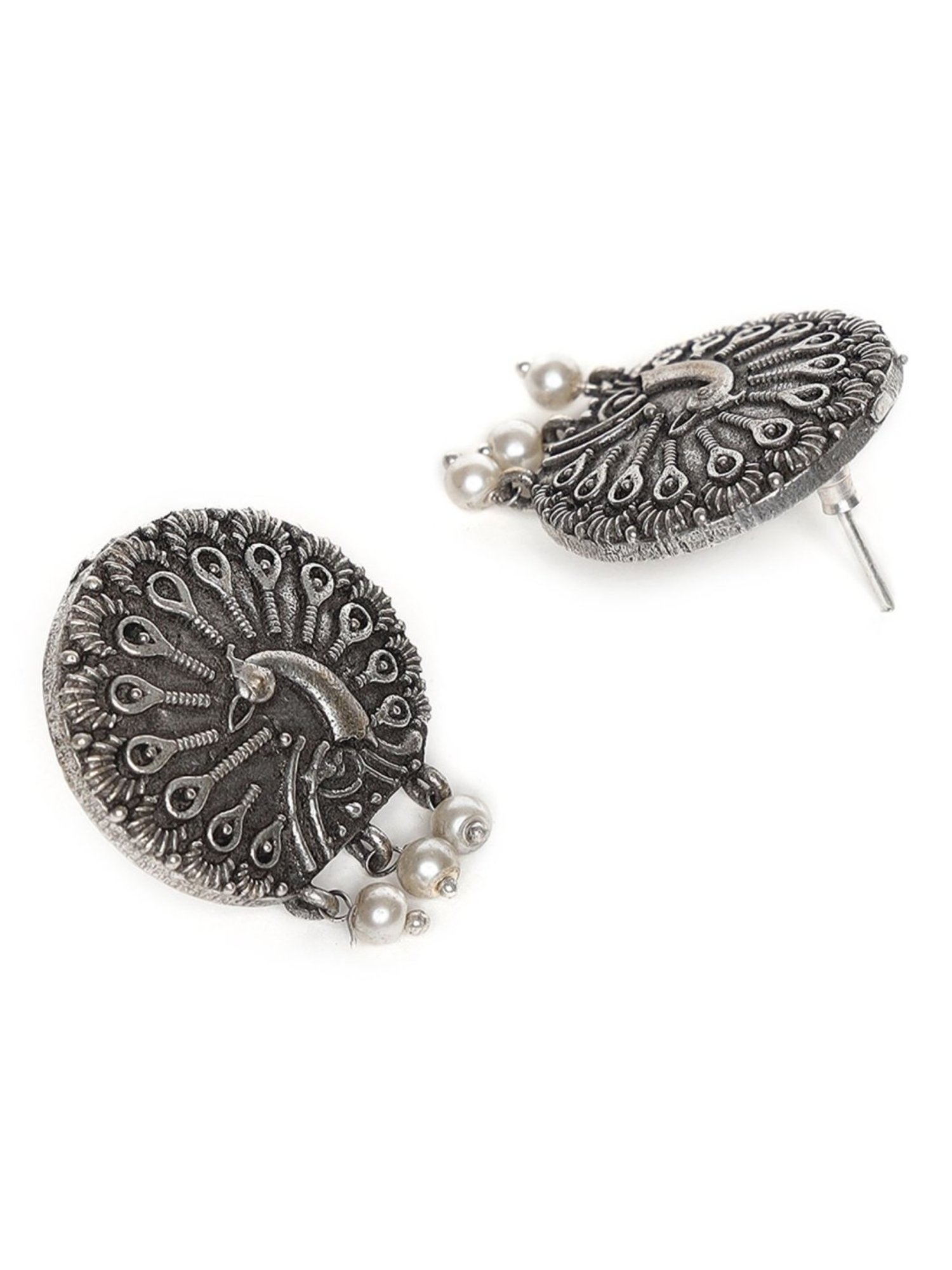 Aatmana Oxidized Peacock Shaped White Stud Earrings for Women