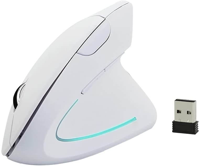 2.4G Wireless Mouse Vertical Design Optical Mouse with USB Receiver 6 Buttons for PC Laptops White