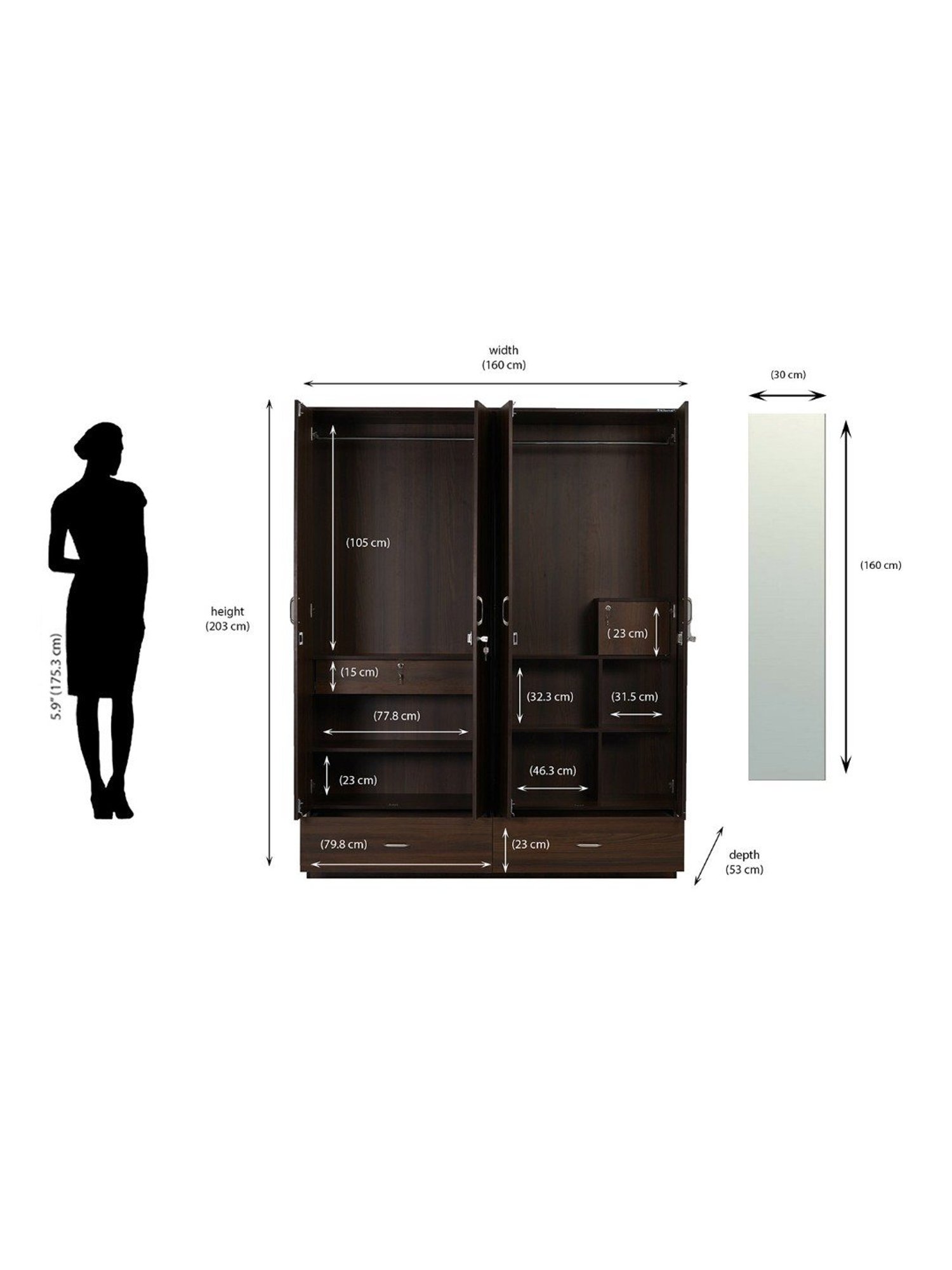 Nilkamal Mozart Walnut Engineered Wood 4 Door Wardrobe