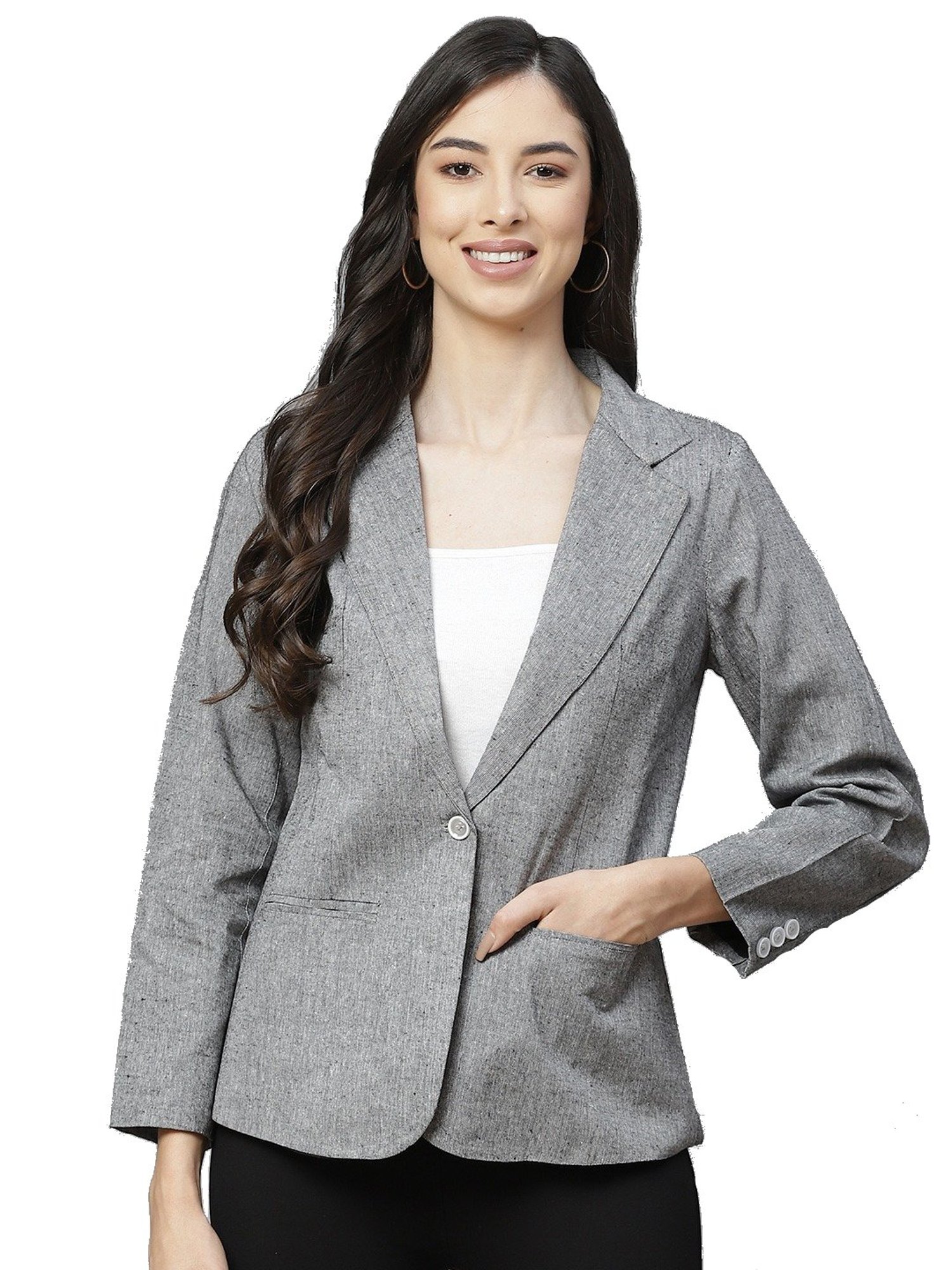 Cottinfab Grey Cotton Textured Single Breasted Blazer